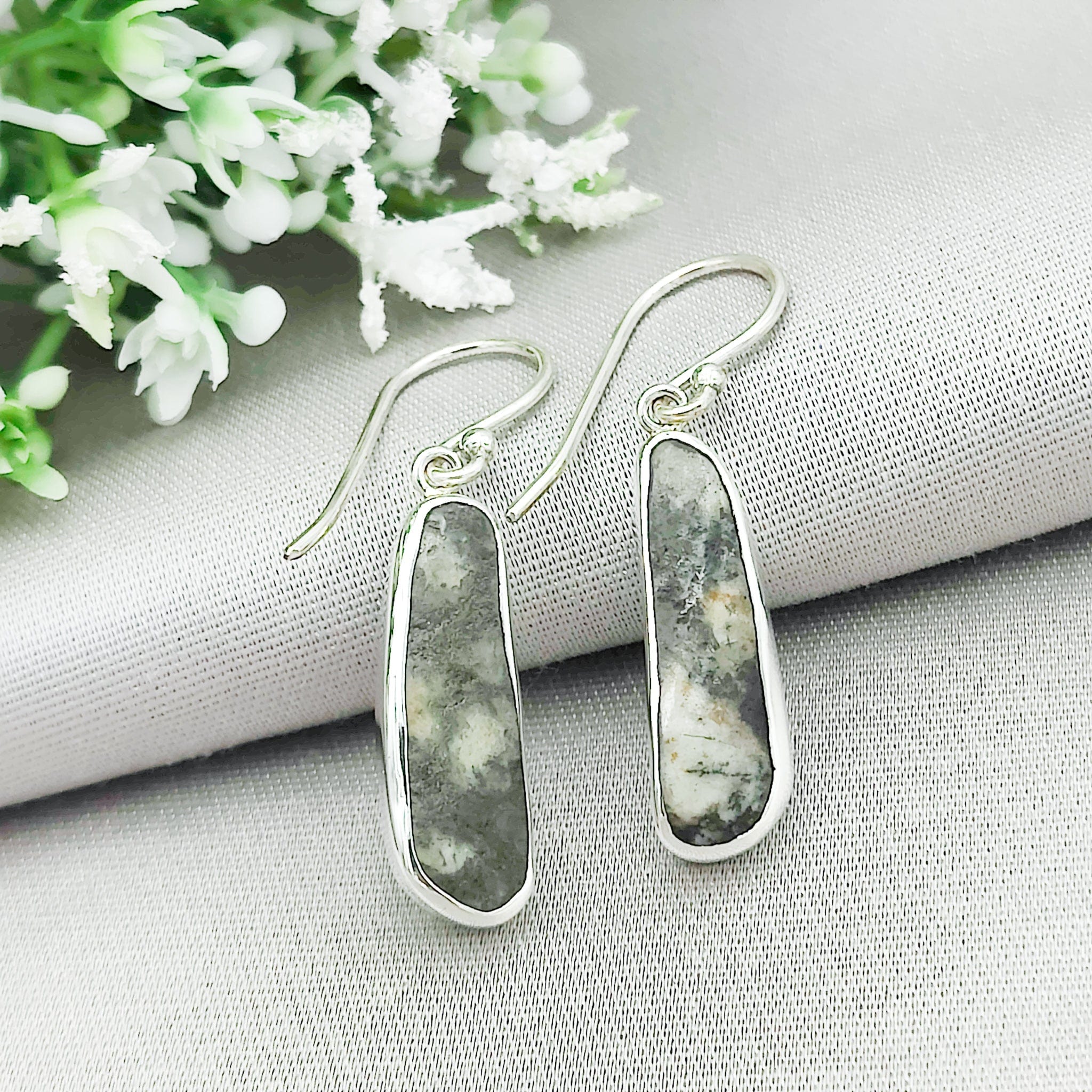 Hepburn & Hughes Preseli Bluestone Earrings | 25mm Stonehenge Stone with Ear Wire | Welsh Gift | Sterling Silver