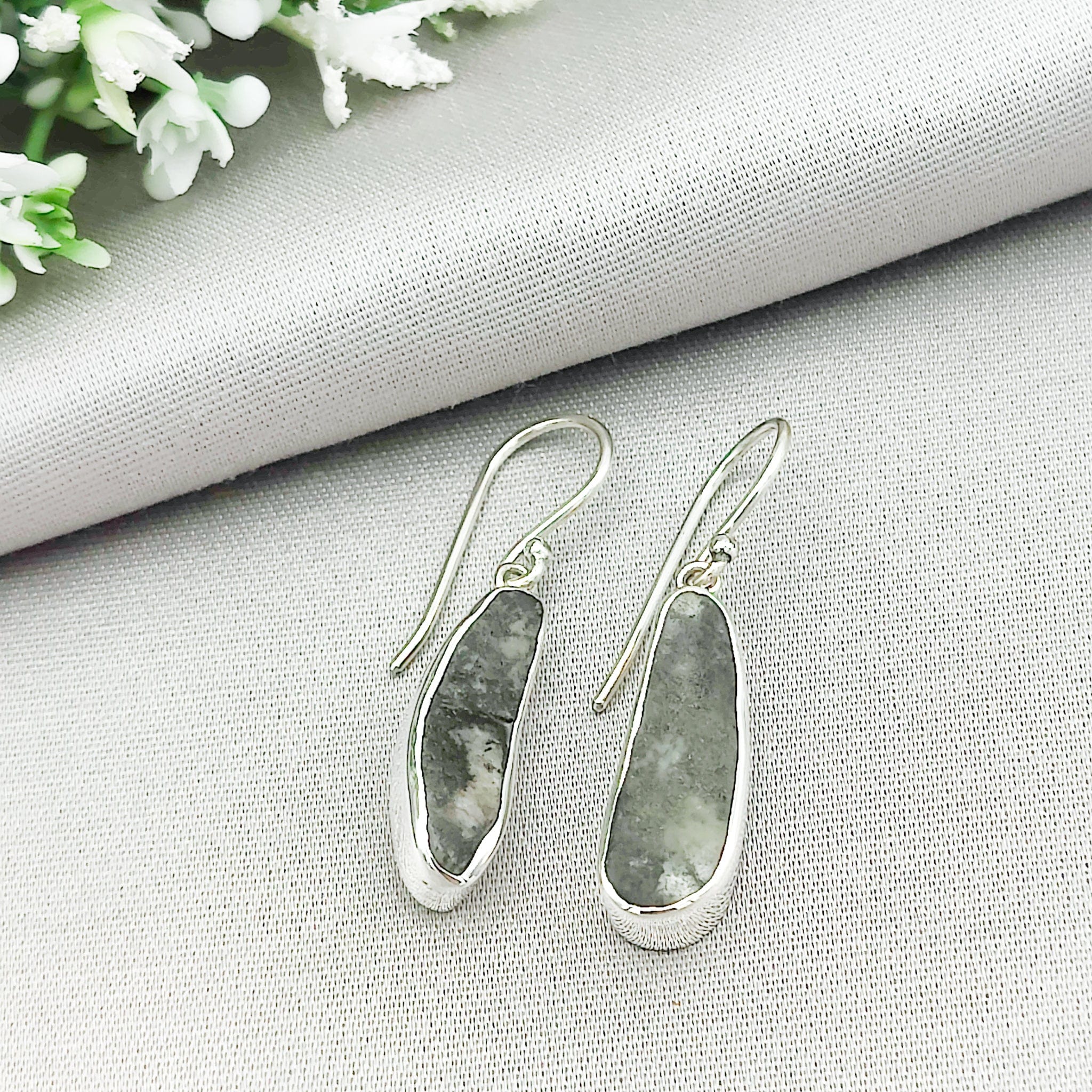 Hepburn & Hughes Preseli Bluestone Earrings | 25mm Stonehenge Stone with Ear Wire | Welsh Gift | Sterling Silver
