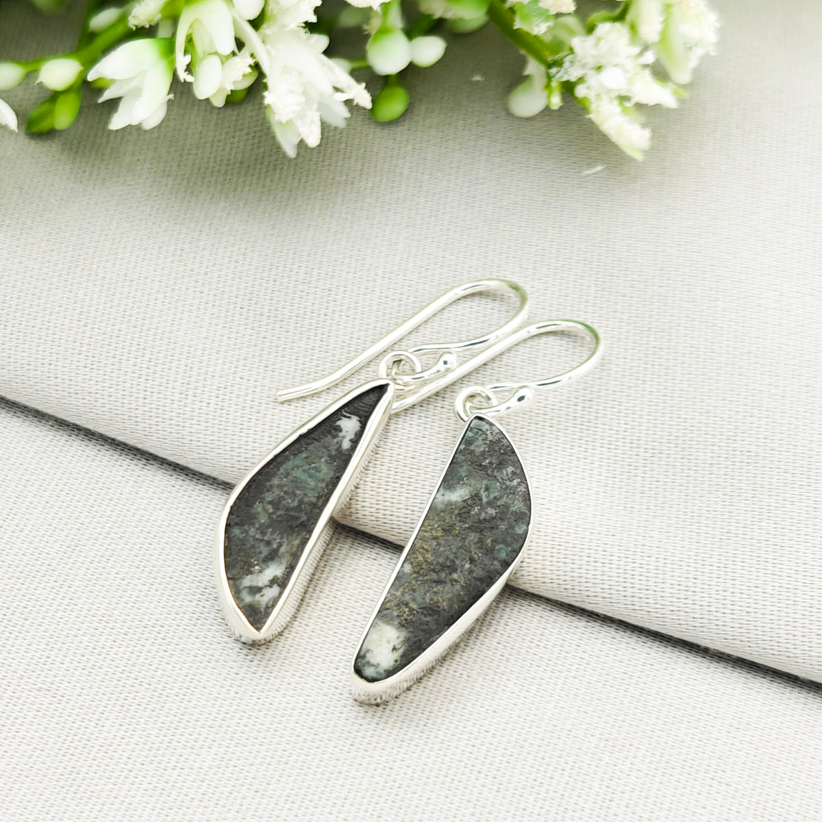 Hepburn and Hughes Preseli Bluestone Earrings in Sterling Silver | Stonehenge and Summer Solstice Gift