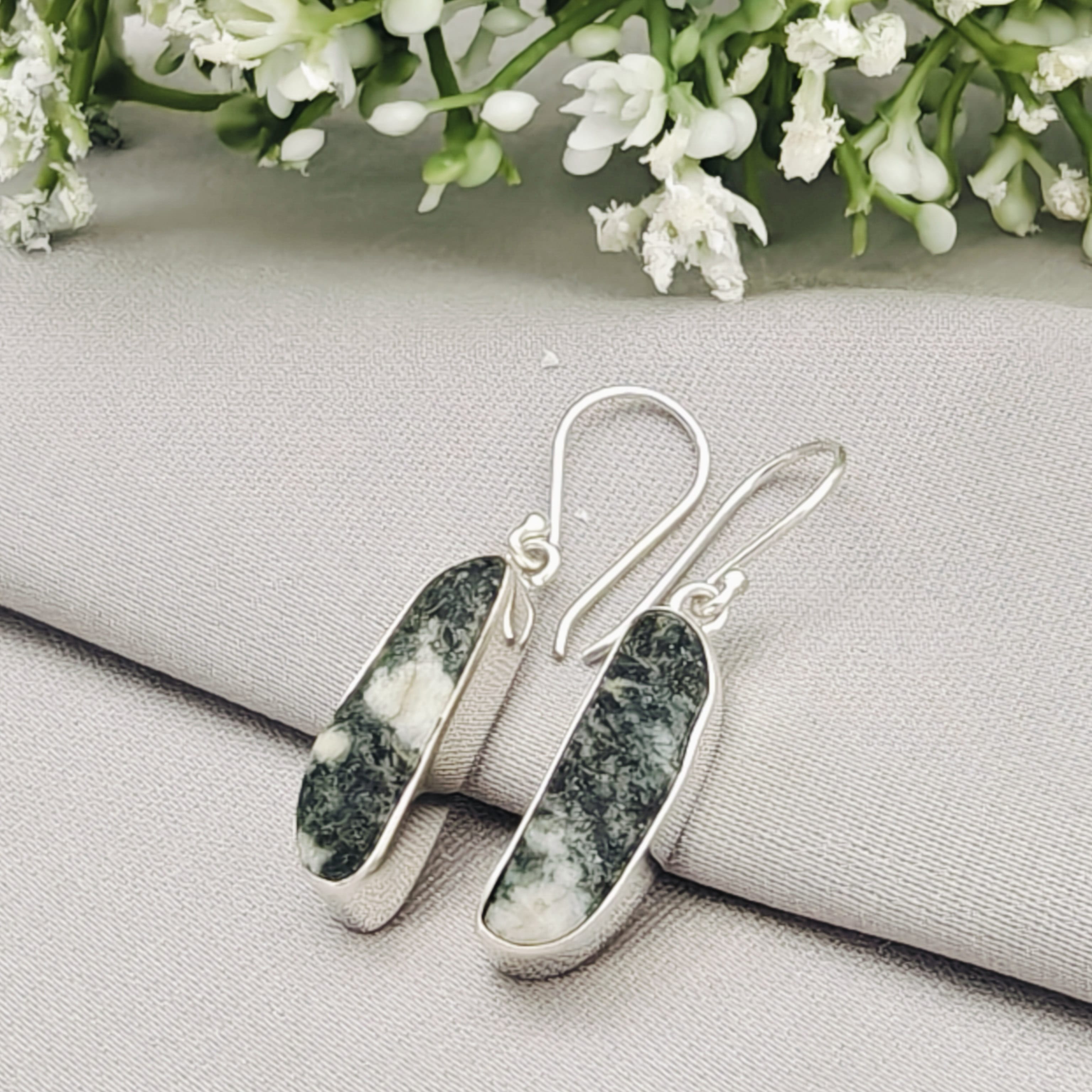 Hepburn and Hughes Preseli Bluestone Earrings in Sterling Silver | Stonehenge and Summer Solstice Gift