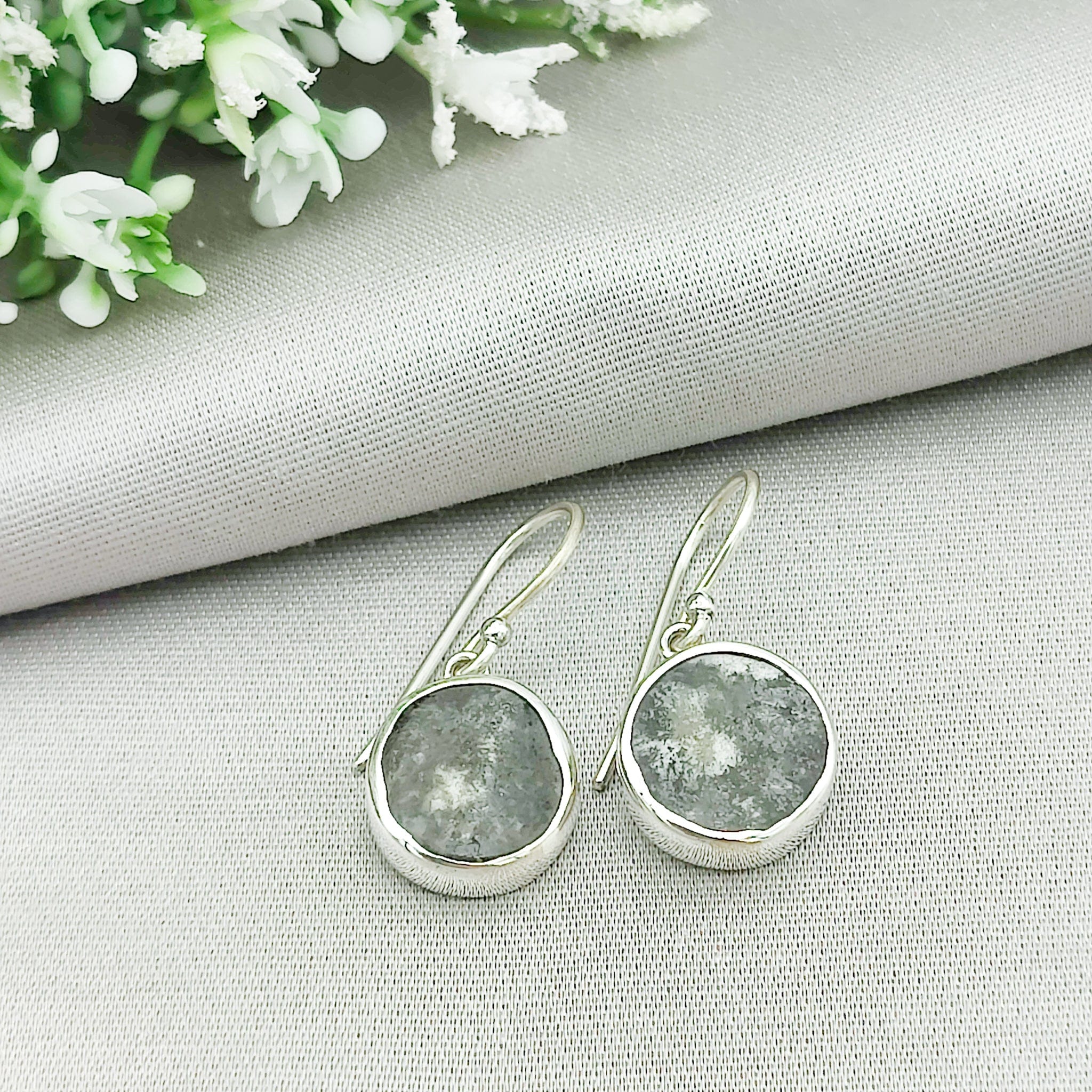 Hepburn & Hughes Preseli Bluestone Earrings | Stonehenge Stone with Ear Wire | Welsh Gift | Sterling Silver
