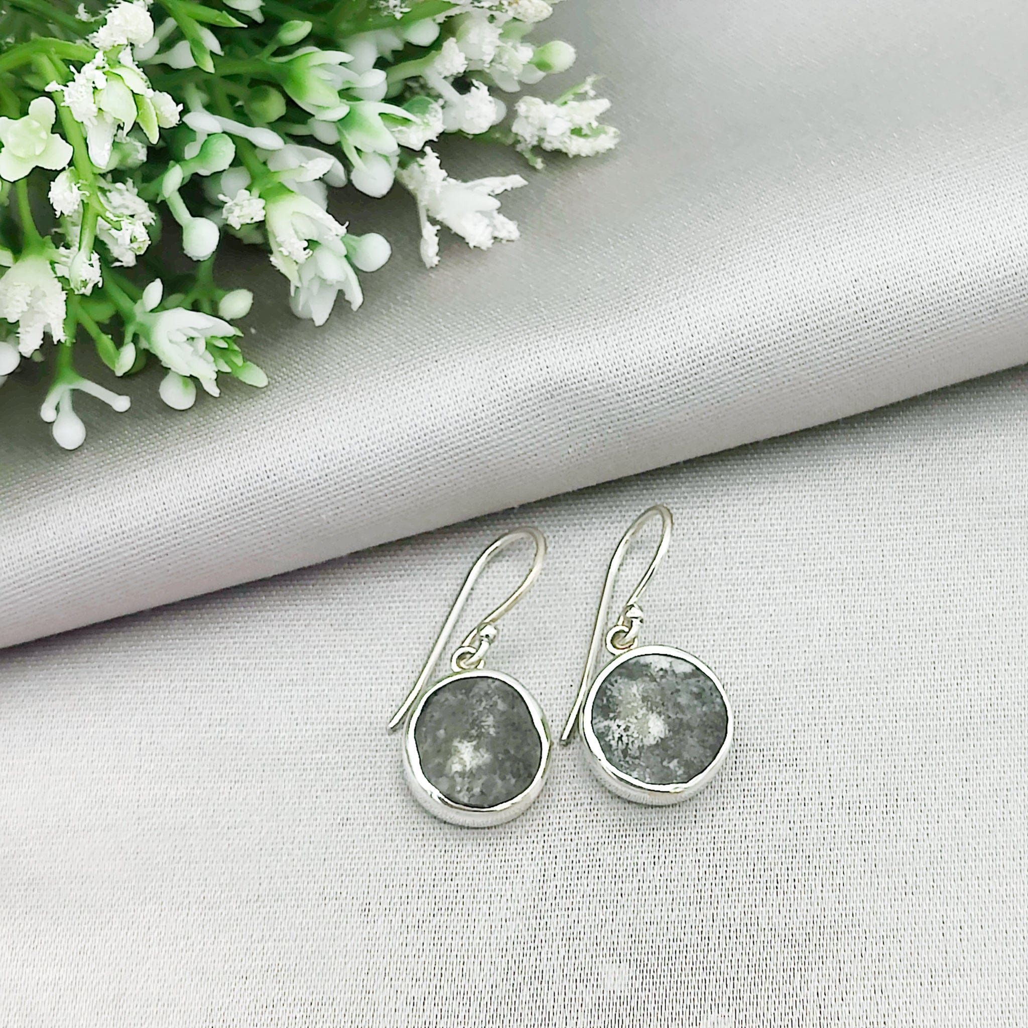 Hepburn & Hughes Preseli Bluestone Earrings | Stonehenge Stone with Ear Wire | Welsh Gift | Sterling Silver