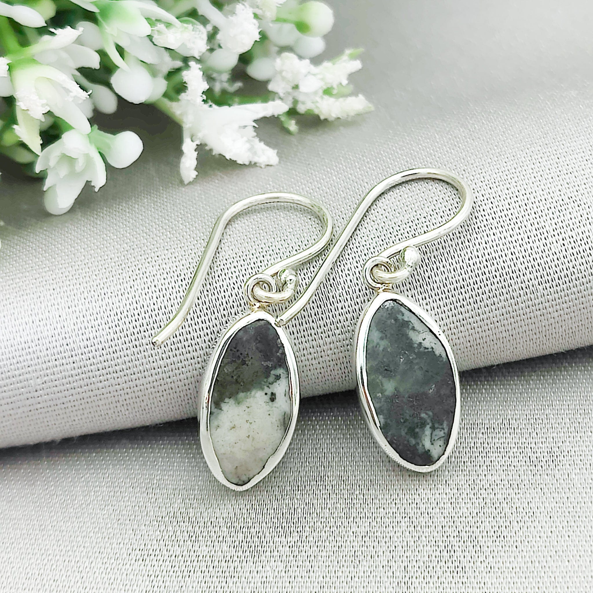 Hepburn & Hughes Preseli Bluestone Earrings | Stonehenge Stone with Ear Wire | Welsh Gift | Sterling Silver