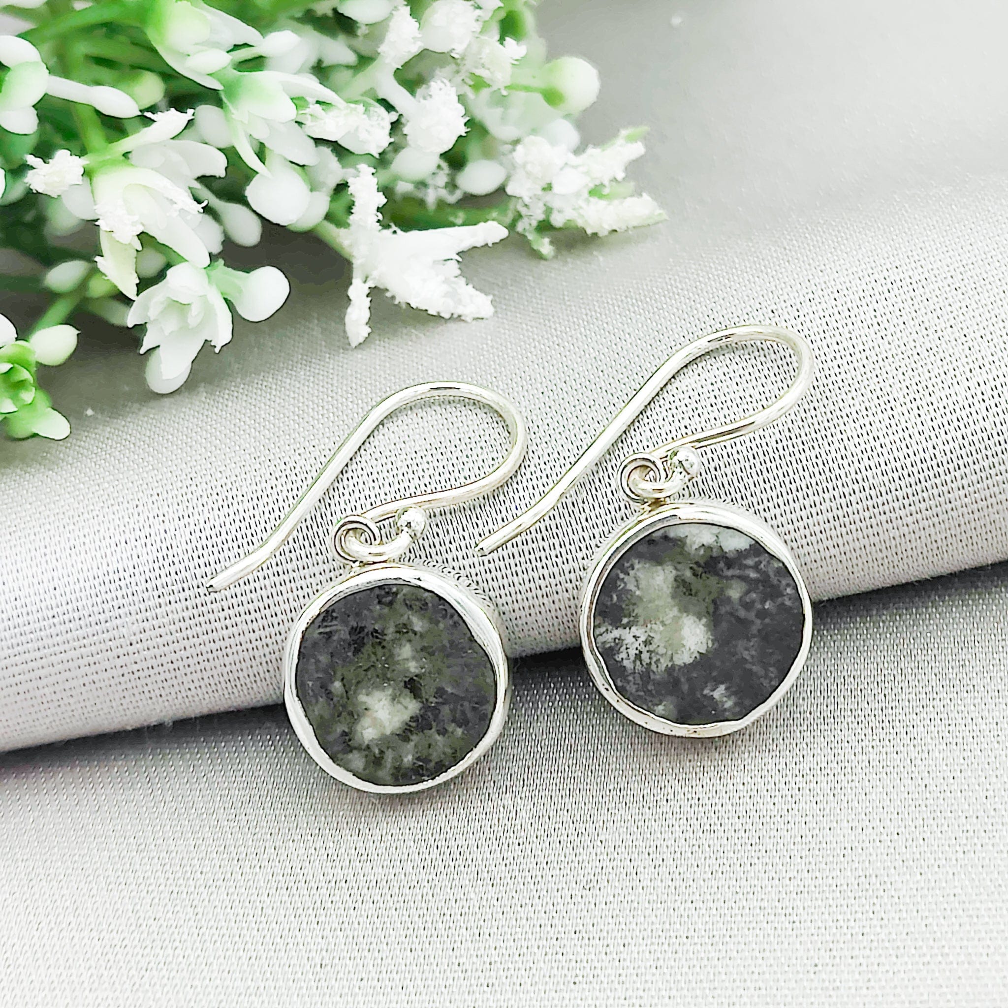 Hepburn & Hughes Preseli Bluestone Earrings | Stonehenge Stone with Ear Wire | Welsh Gift | Sterling Silver