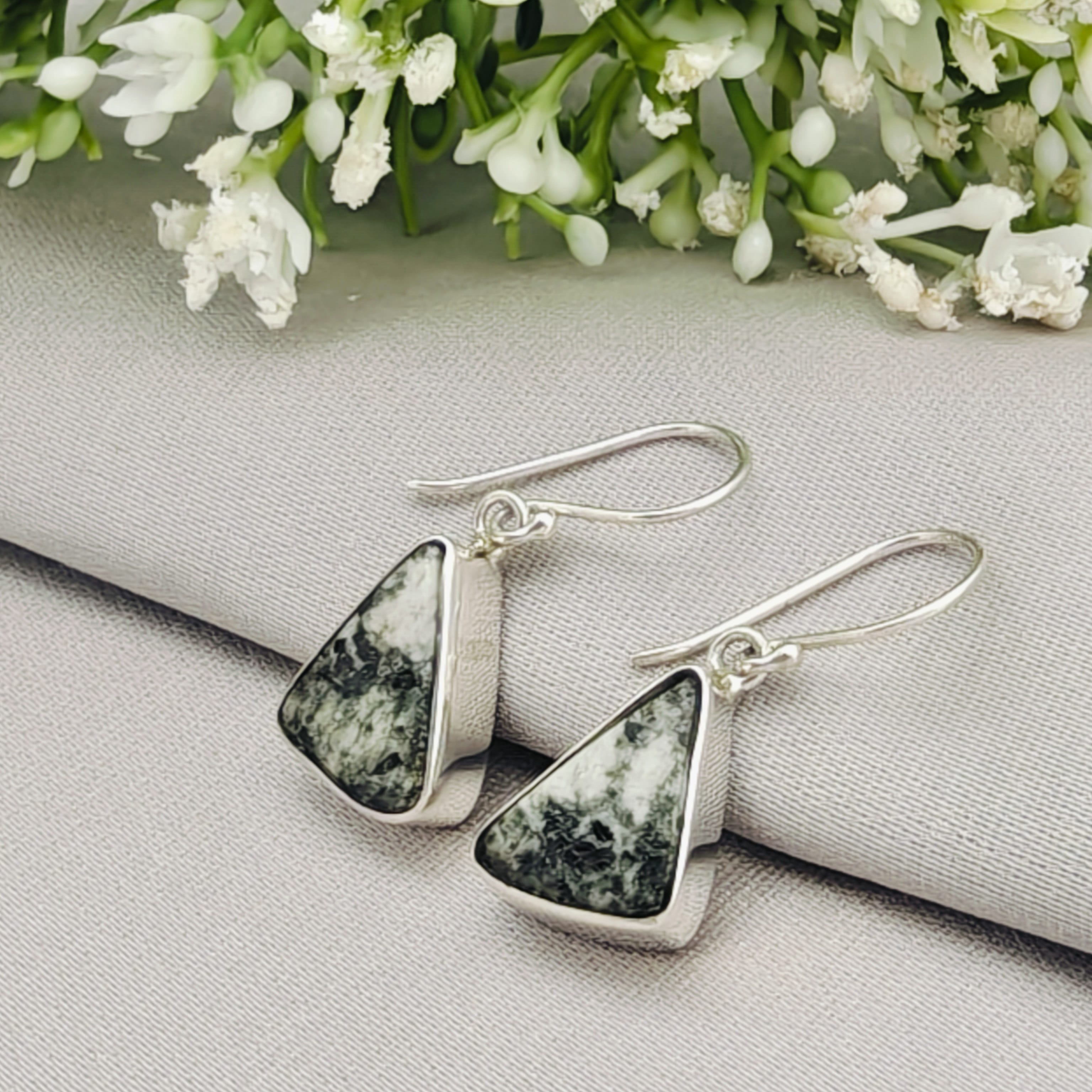 Hepburn and Hughes Preseli Bluestone Earrings | Stonehenge Stone with Ear Wire | Welsh Gift | Sterling Silver
