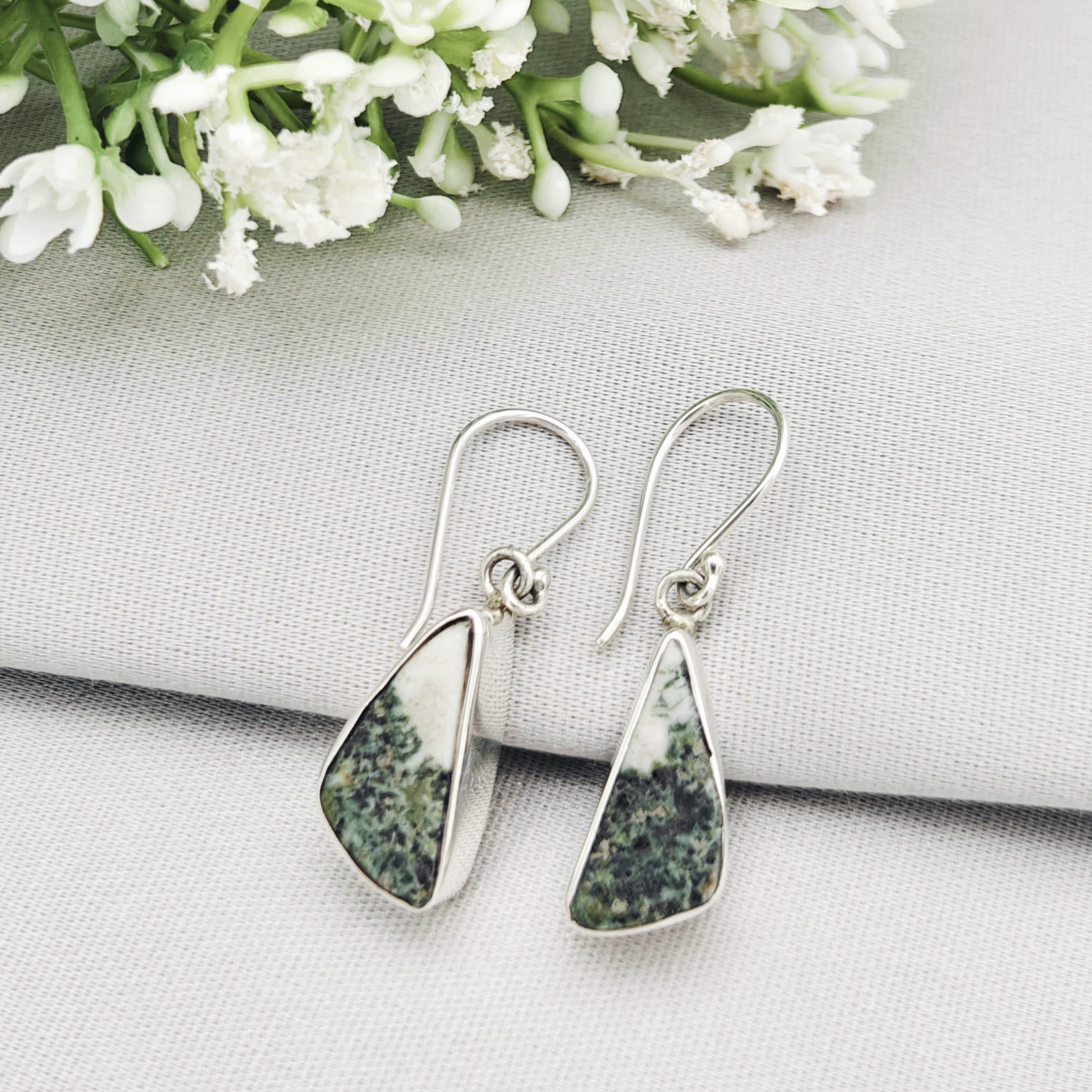 Hepburn and Hughes Preseli Bluestone Earrings | Stonehenge Stone with Ear Wire | Welsh Gift | Sterling Silver