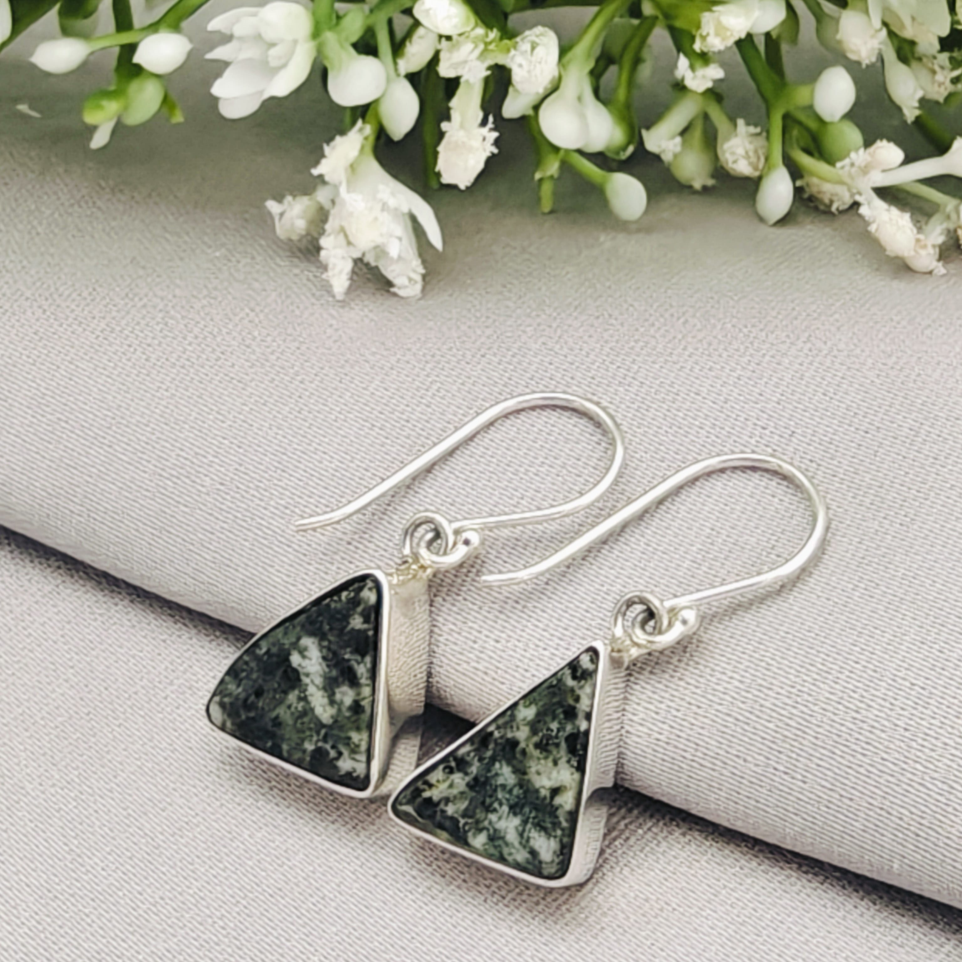 Hepburn and Hughes Preseli Bluestone Earrings | Stonehenge Stone with Ear Wire | Welsh Gift | Sterling Silver