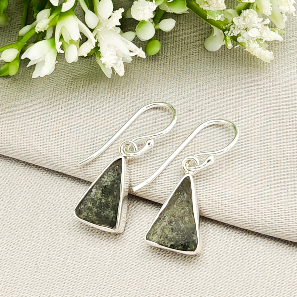 Hepburn and Hughes Preseli Bluestone Earrings | Stonehenge Stone with Ear Wire | Welsh Gift | Sterling Silver