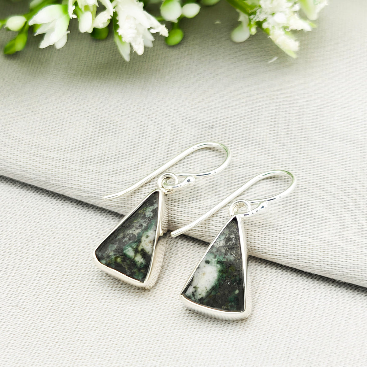 Hepburn and Hughes Preseli Bluestone Earrings | Stonehenge Stone with Ear Wire | Welsh Gift | Sterling Silver