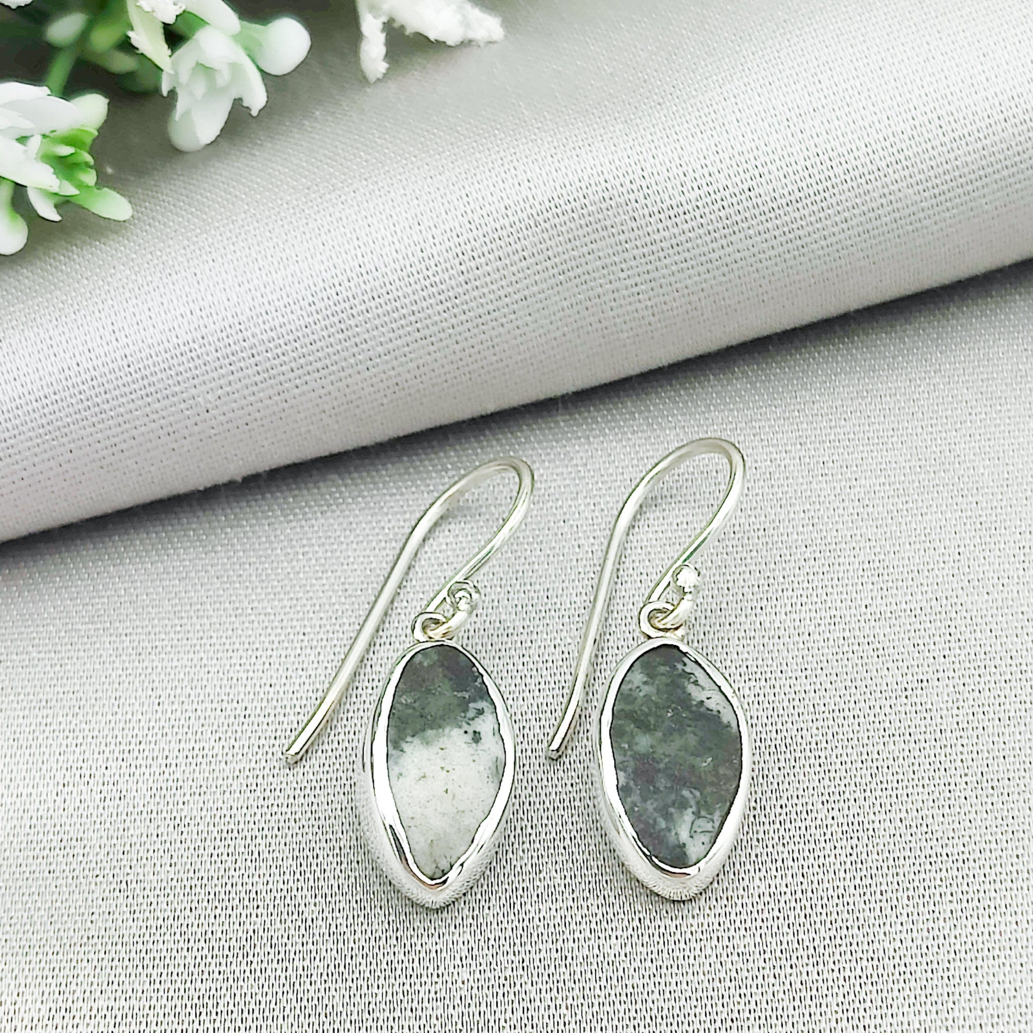 Hepburn & Hughes Preseli Bluestone Earrings | Stonehenge Stone with Ear Wire | Welsh Gift | Sterling Silver