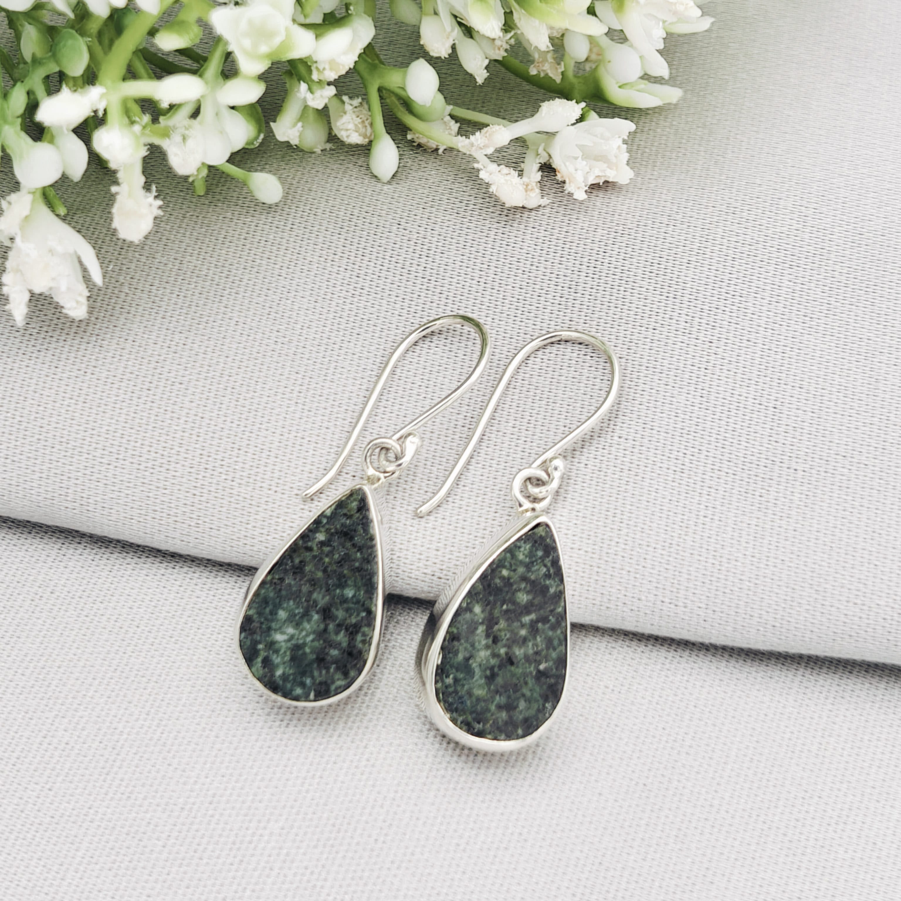 Hepburn and Hughes Preseli Bluestone Earrings | Stonehenge Stone with Ear Wire | Welsh Gift | Sterling Silver