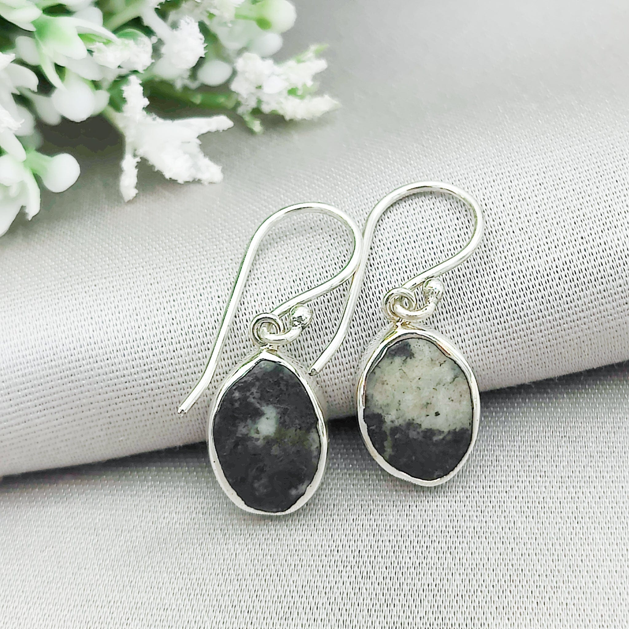 Hepburn & Hughes Preseli Bluestone Earrings | Stonehenge Stone with Ear Wire | Welsh Gift | Sterling Silver