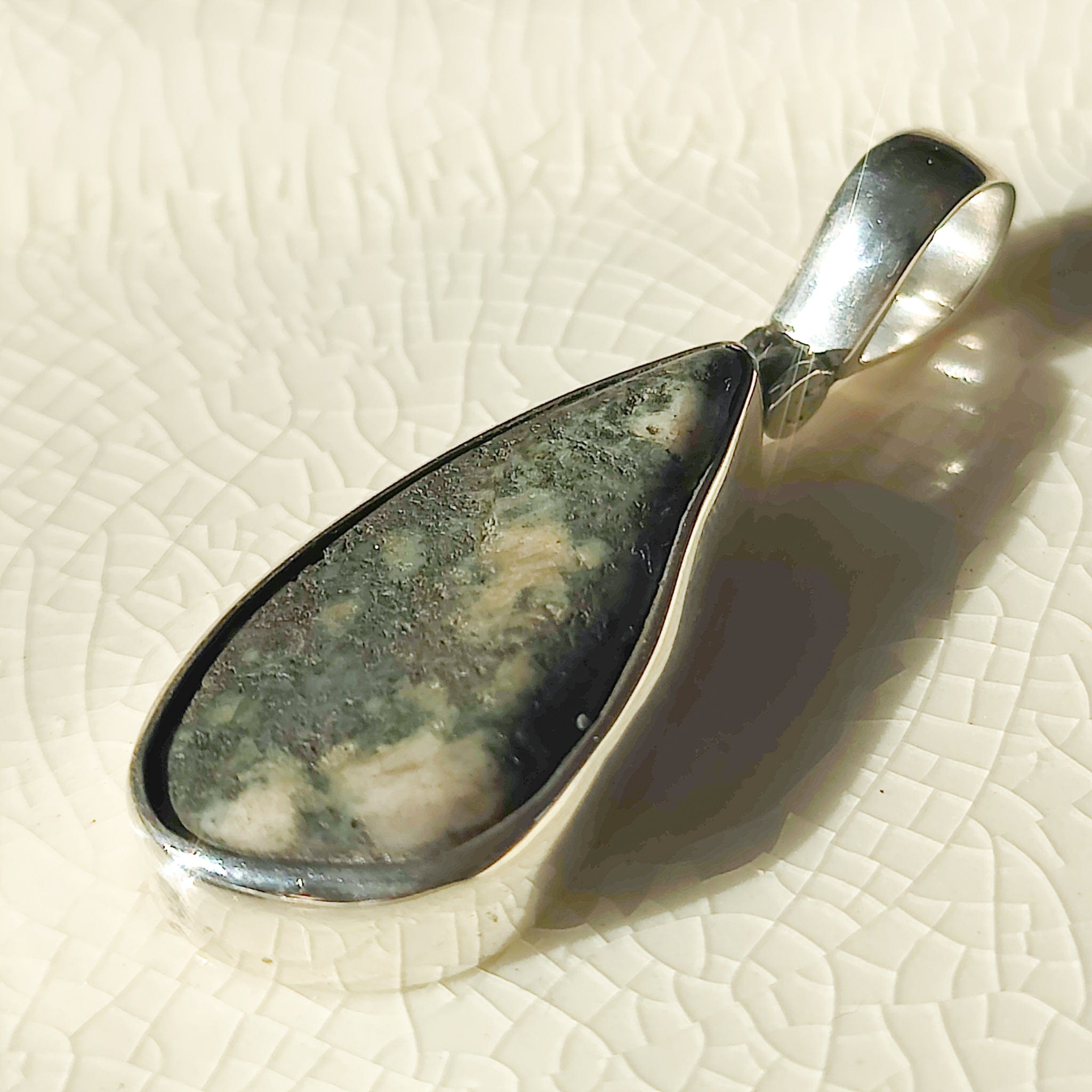 Hepburn and Hughes Preseli Bluestone Necklace | "Stonehenge" Gift | 25mm Abstract | Sterling Silver