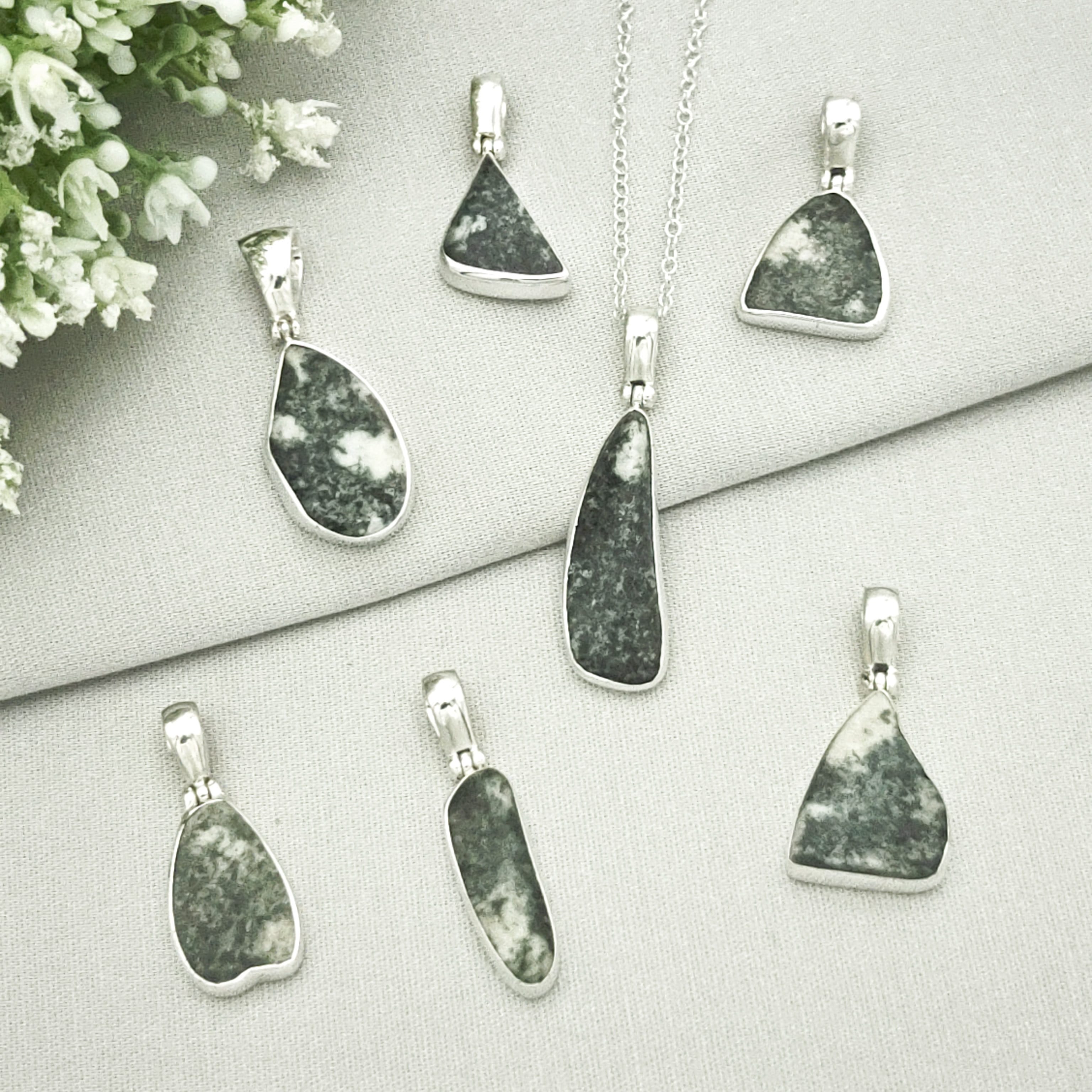 Hepburn and Hughes Preseli Bluestone Necklace | "Stonehenge" Gift | 25mm Oblong | Sterling Silver