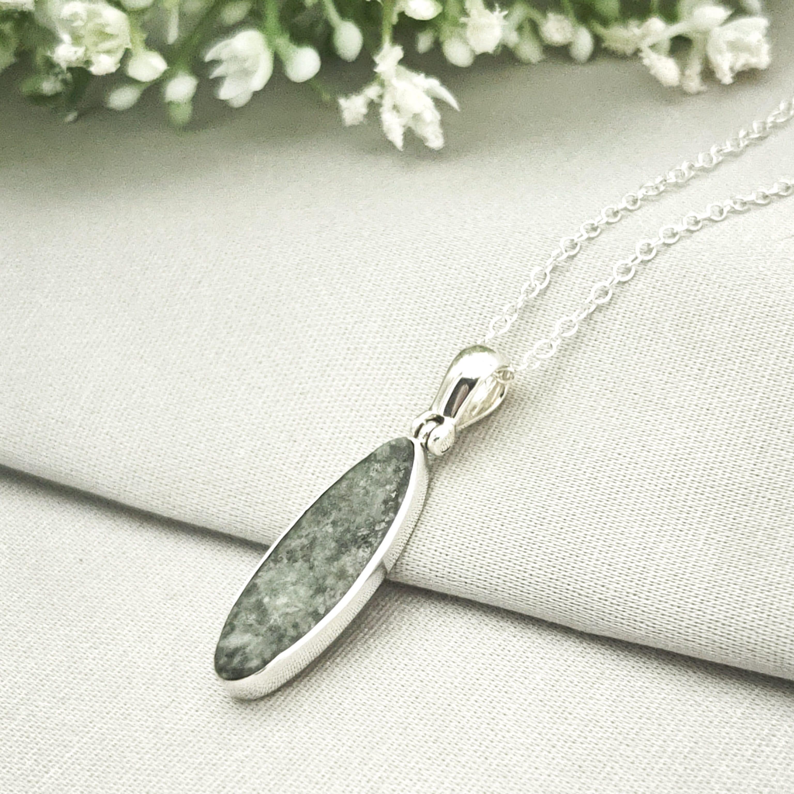 Hepburn and Hughes Preseli Bluestone Necklace | "Stonehenge" Gift | 25mm Oblong | Sterling Silver