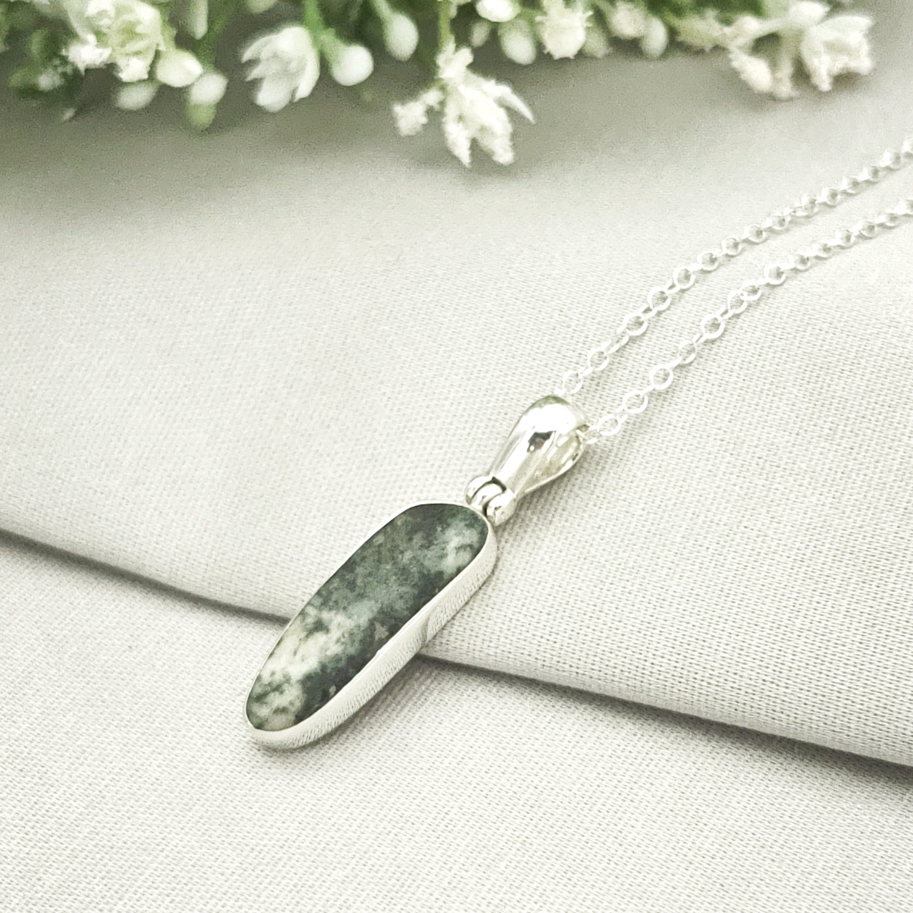Hepburn and Hughes Preseli Bluestone Necklace | "Stonehenge" Gift | 25mm Oblong | Sterling Silver