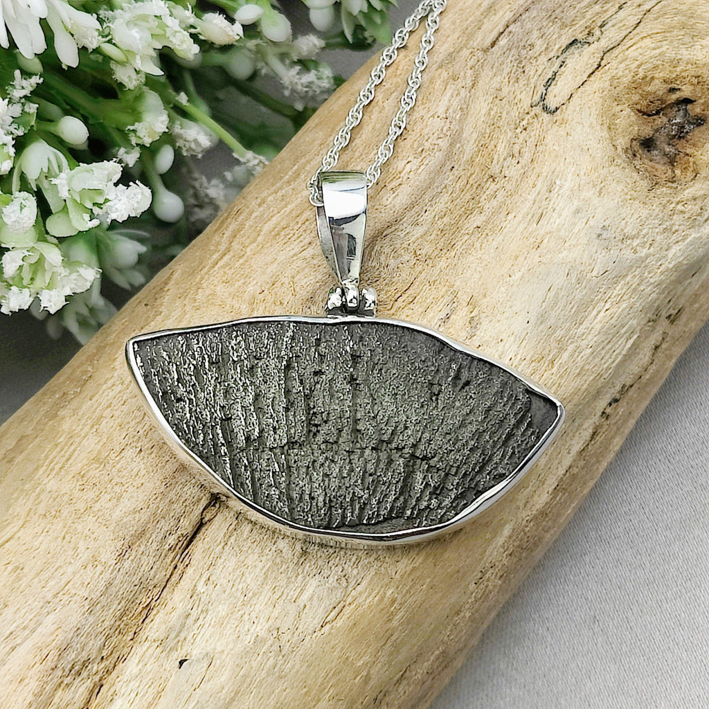 Hepburn and Hughes Pyrite Sun Pendant | Curved | Geology Gift | Sterling Silver