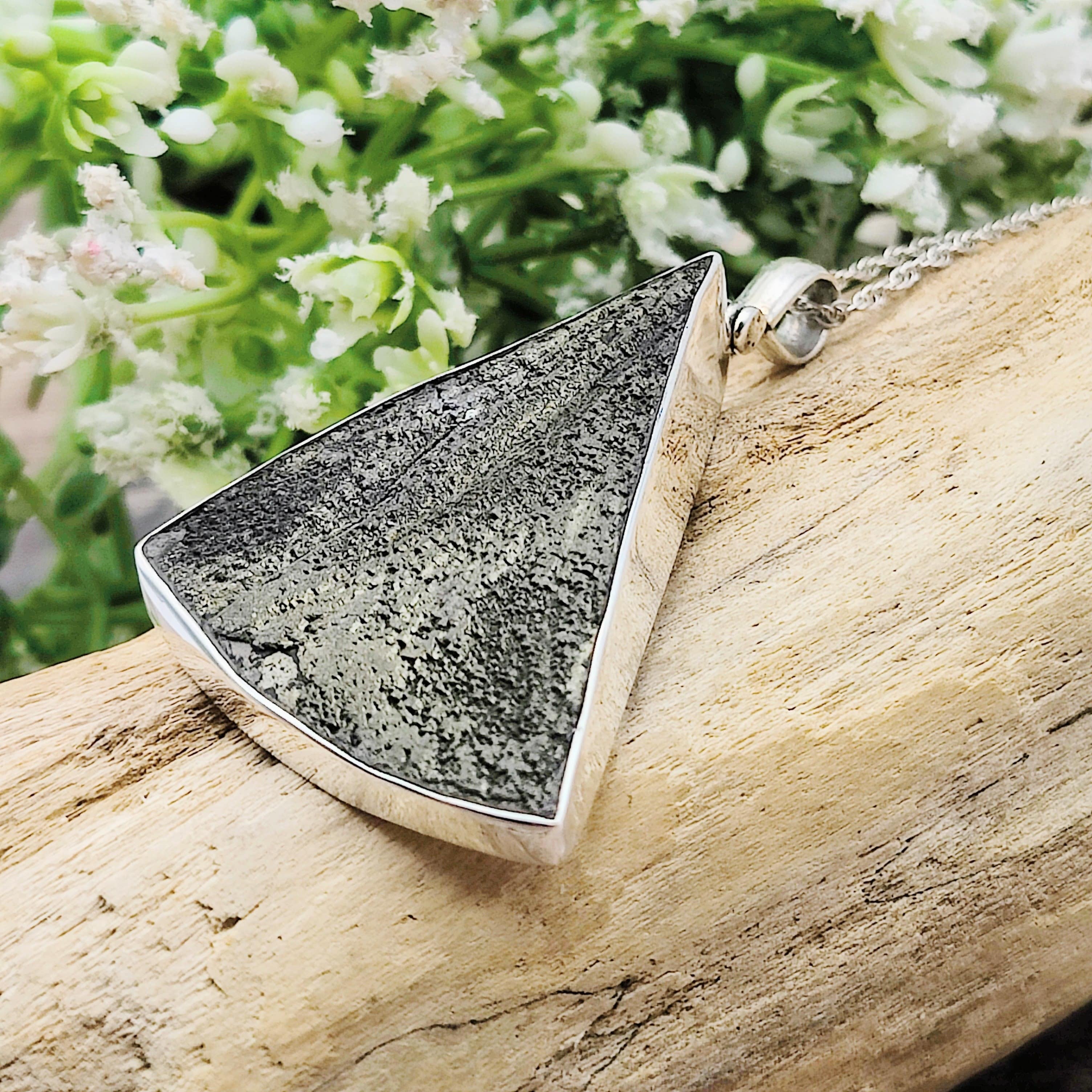 Hepburn and Hughes Pyrite Sun Pendant | Large Triangle | Crystal Gift | Sterling Silver