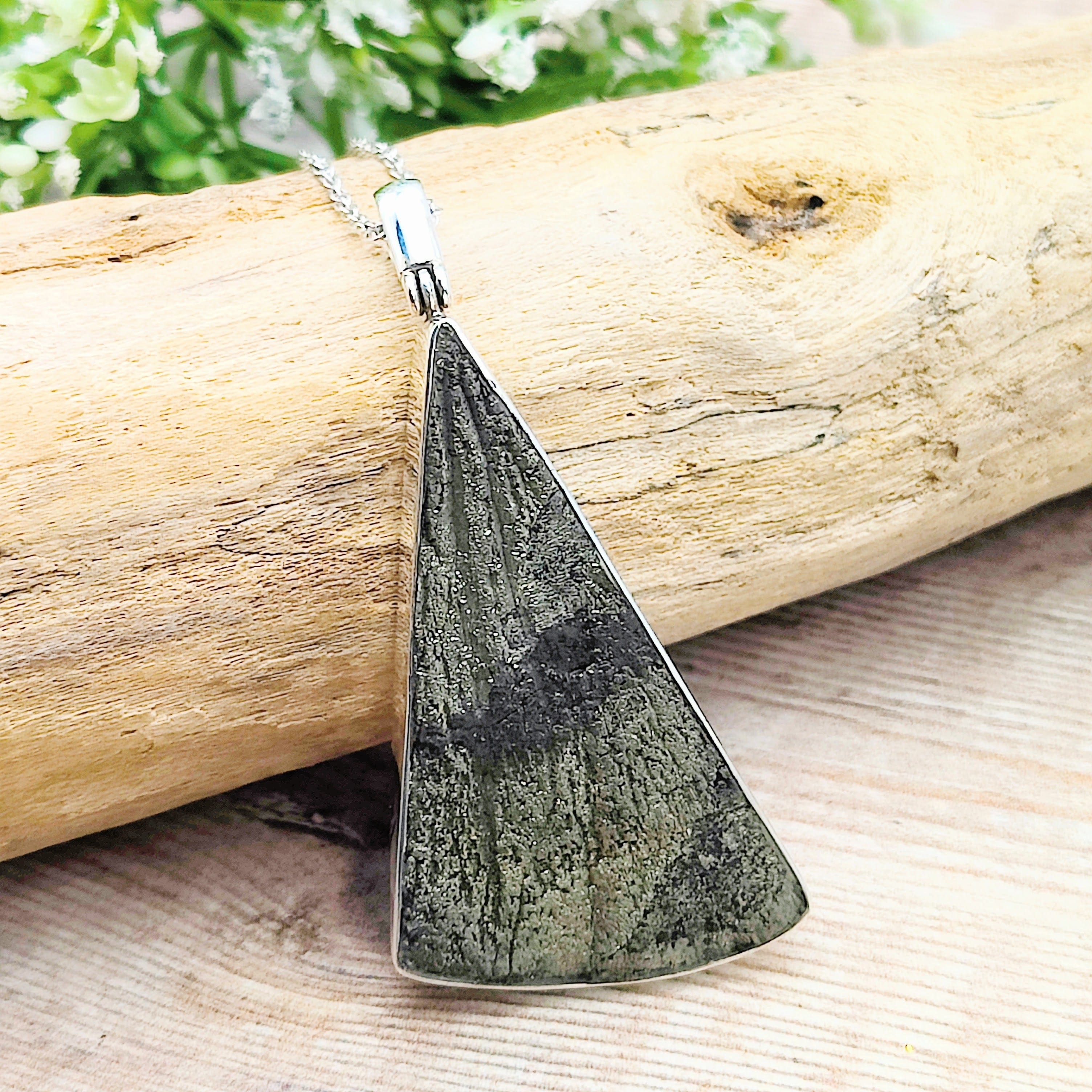 Hepburn and Hughes Pyrite Sun Pendant | Large Triangle | Crystal Gift | Sterling Silver