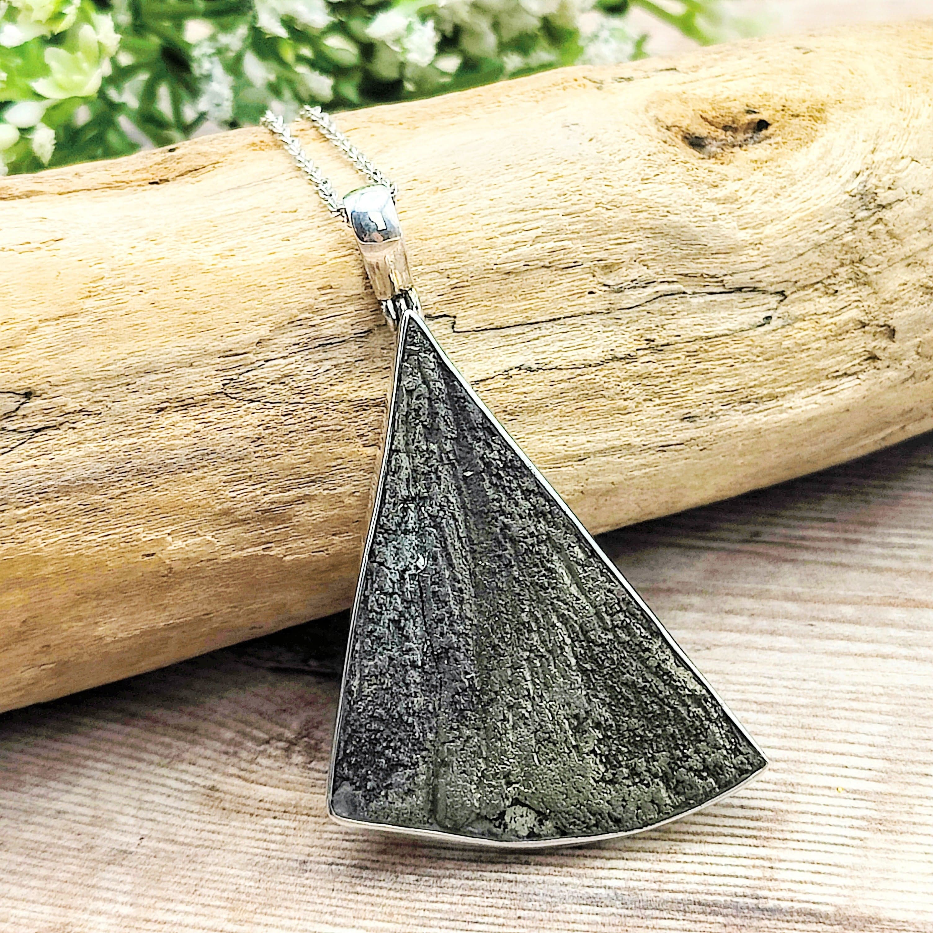 Hepburn and Hughes Pyrite Sun Pendant | Large Triangle | Crystal Gift | Sterling Silver