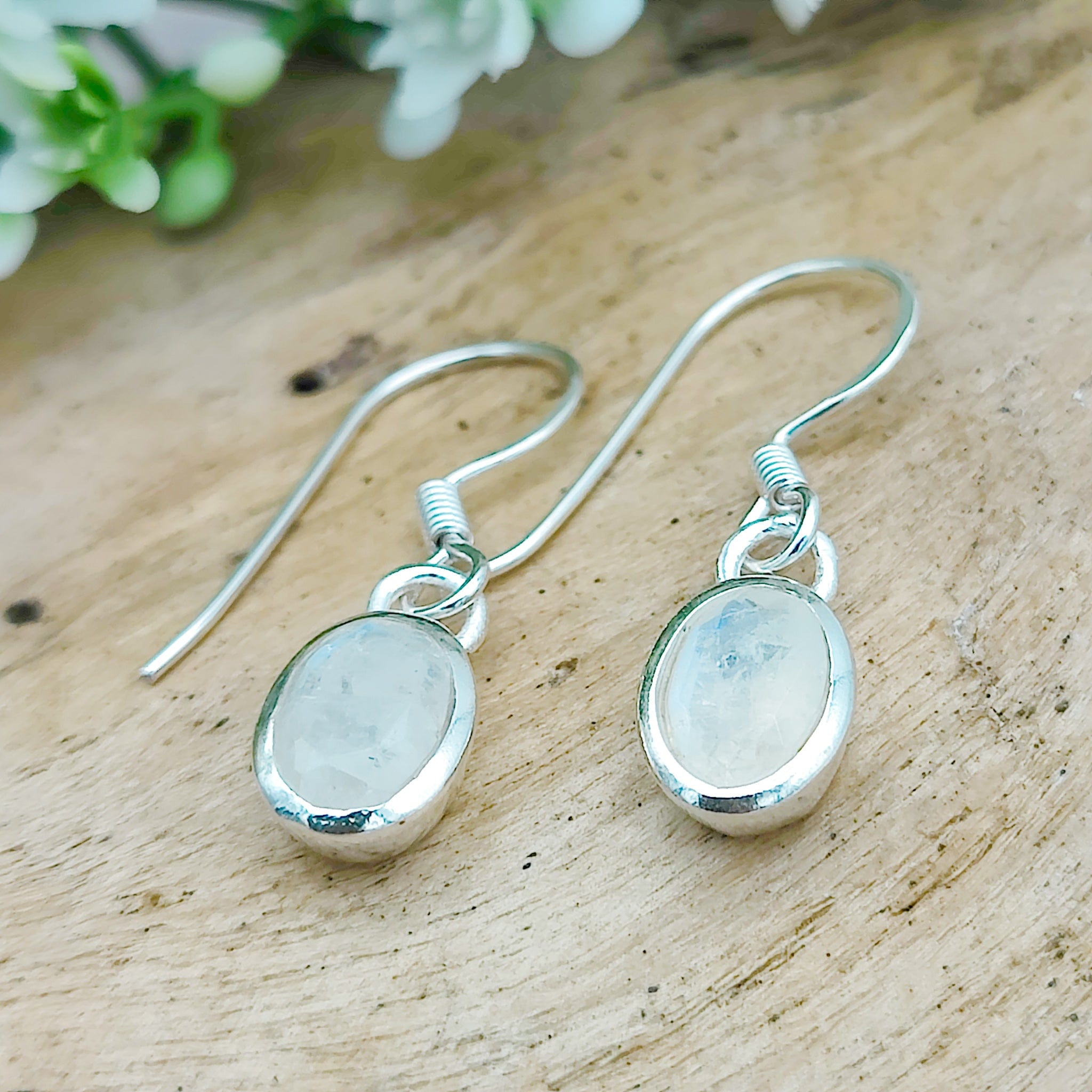 Hepburn and Hughes Rainbow Moonstone Earrings | Small 7mm Oval Gemstones | June Birthstone | Sterling Silver