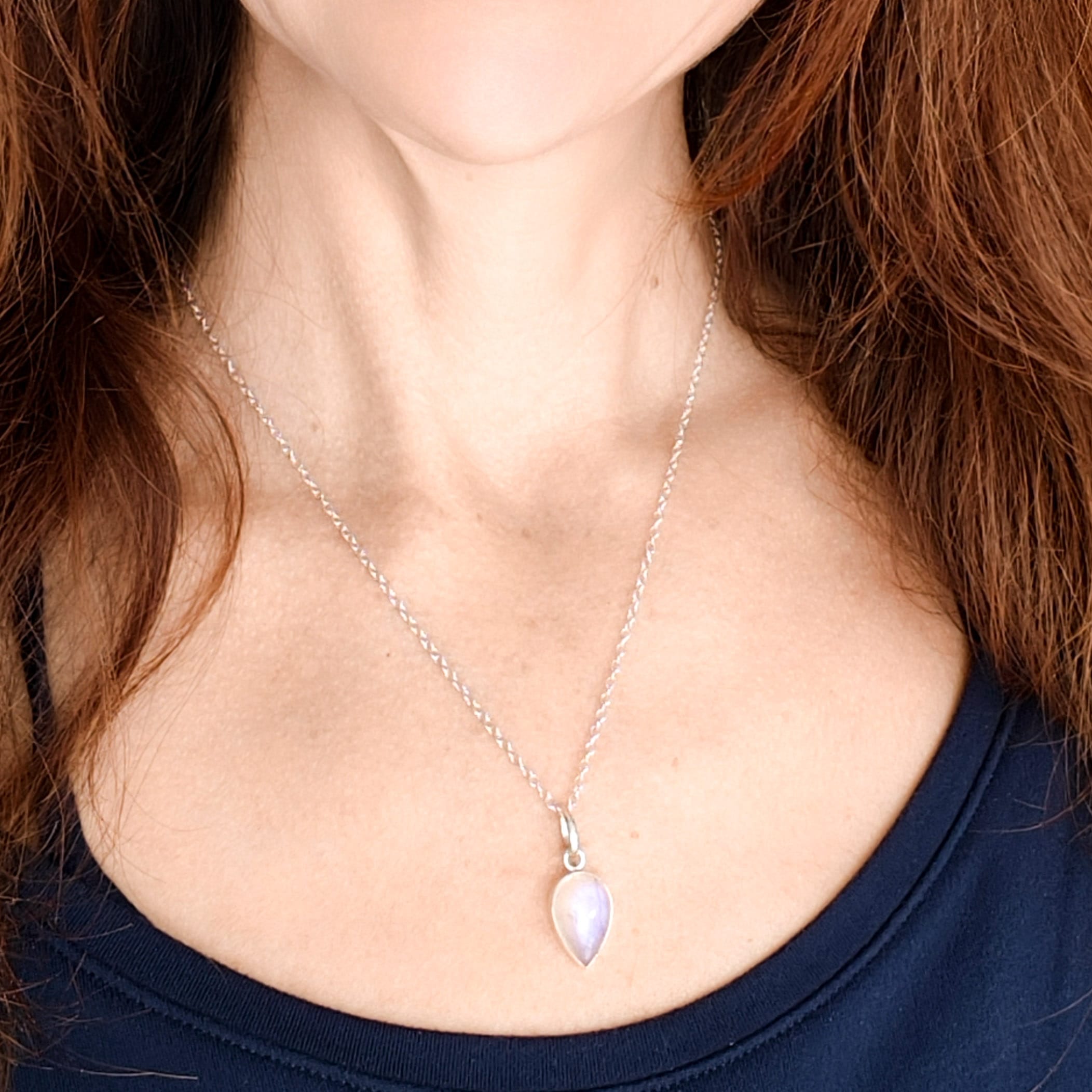 Hepburn and Hughes Rainbow Moonstone Pendant | 15mm Inverted Teardrop | June Birthstone | Sterling silver