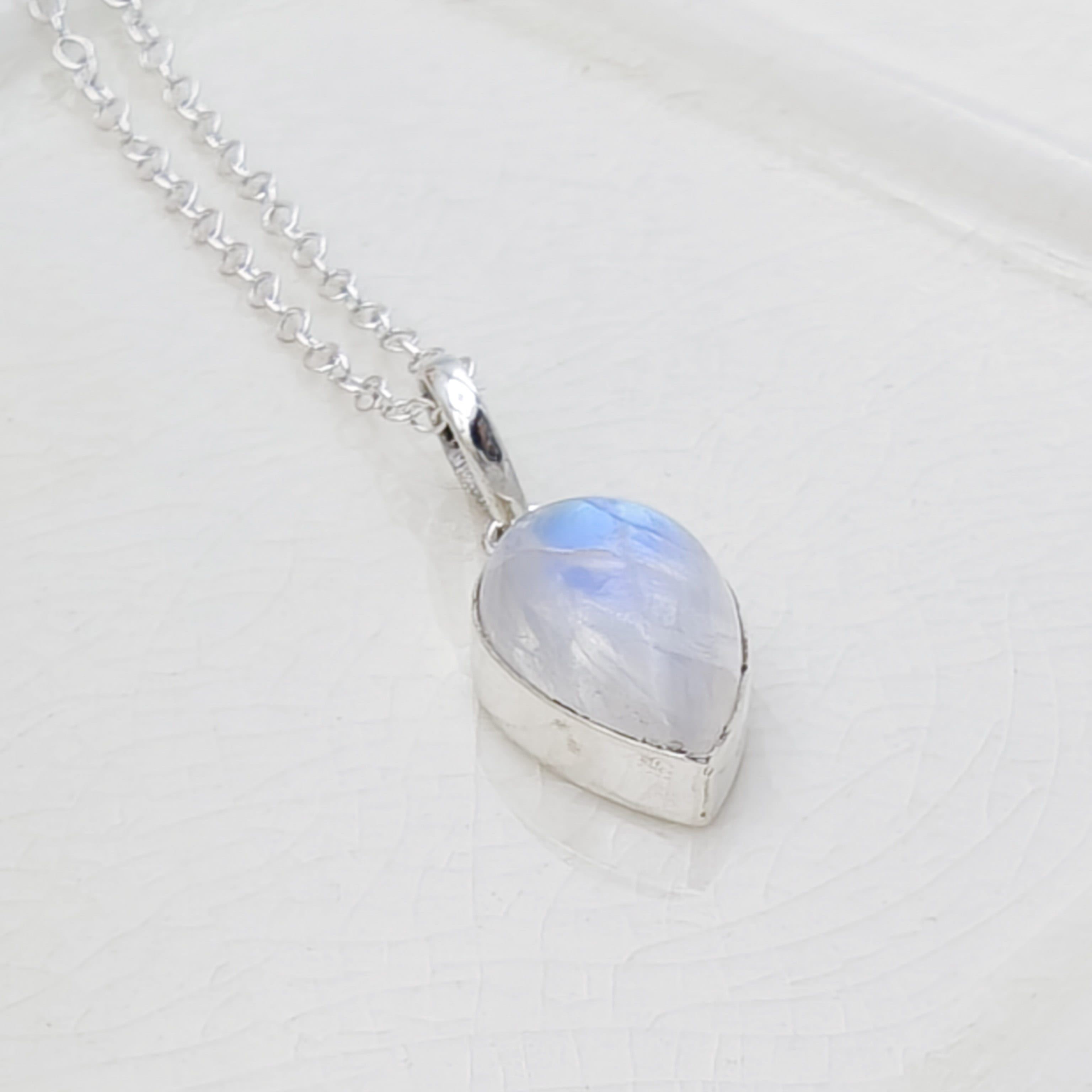 Hepburn and Hughes Rainbow Moonstone Pendant | 15mm Inverted Teardrop | June Birthstone | Sterling silver