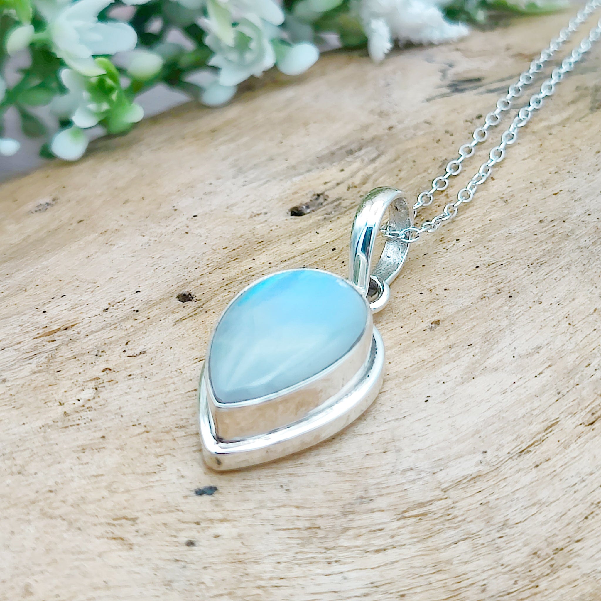 Hepburn and Hughes Rainbow Moonstone Pendant | 15mm Inverted Teardrop | June Birthstone | Sterling silver
