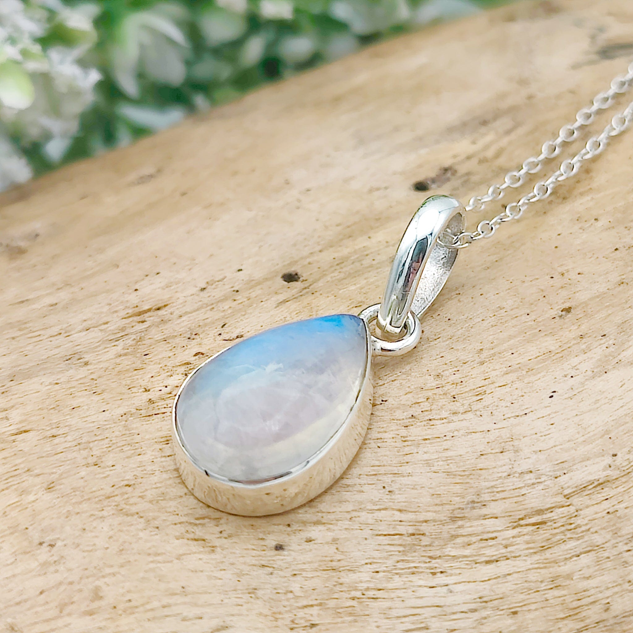Hepburn and Hughes Rainbow Moonstone Pendant | 15mm Teardrop | June Birthstone | Sterling silver