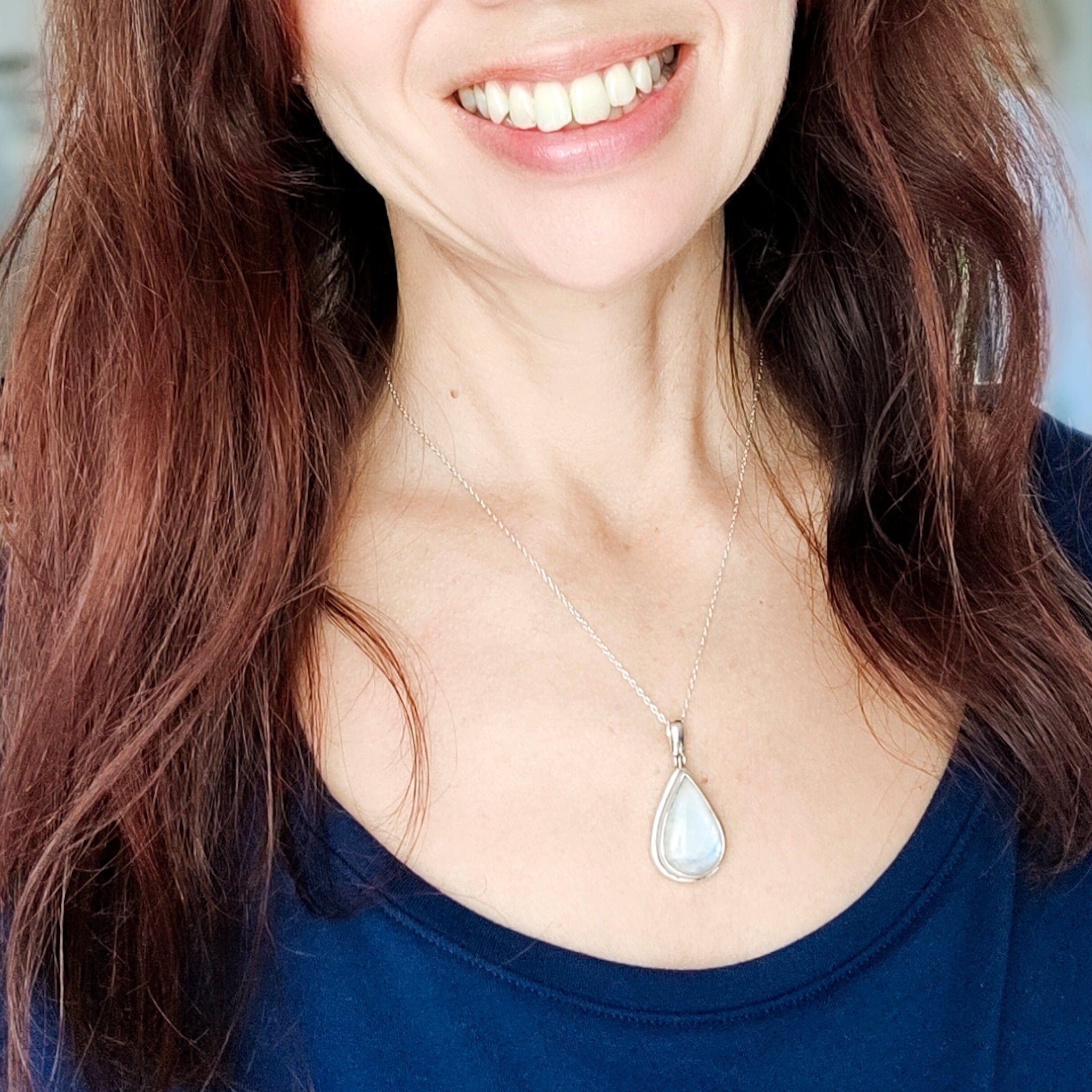 Hepburn and Hughes Rainbow Moonstone Pendant | 25mm Teardrop Gemstone | June Birthstone | Sterling silver