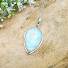 Hepburn and Hughes Rainbow Moonstone Pendant | 30mm Inverted Teardrop | Sterling silver