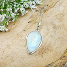 Hepburn and Hughes Rainbow Moonstone Pendant | 30mm Inverted Teardrop | Sterling silver