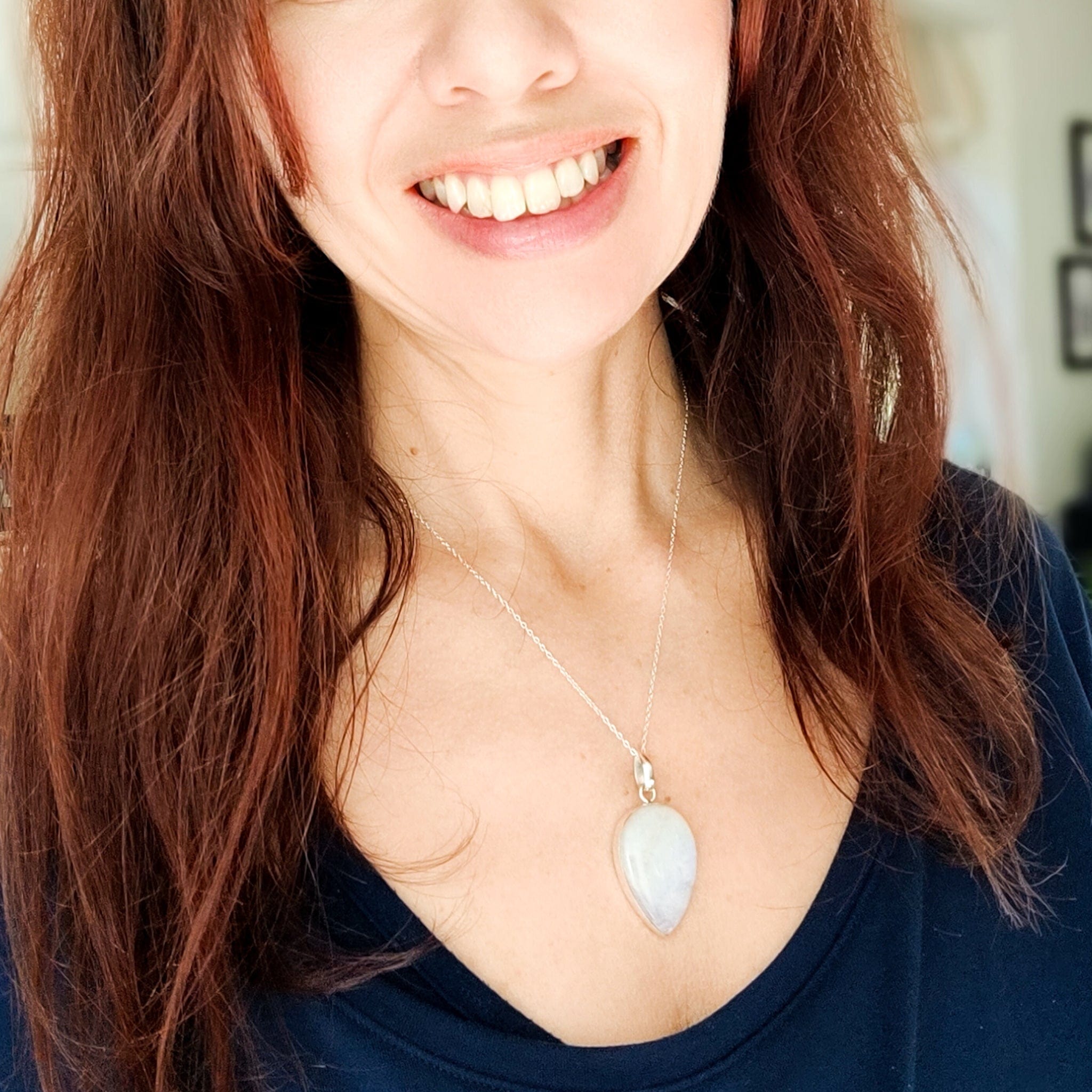 Hepburn and Hughes Rainbow Moonstone Pendant | 30mm Inverted Teardrop | Sterling silver