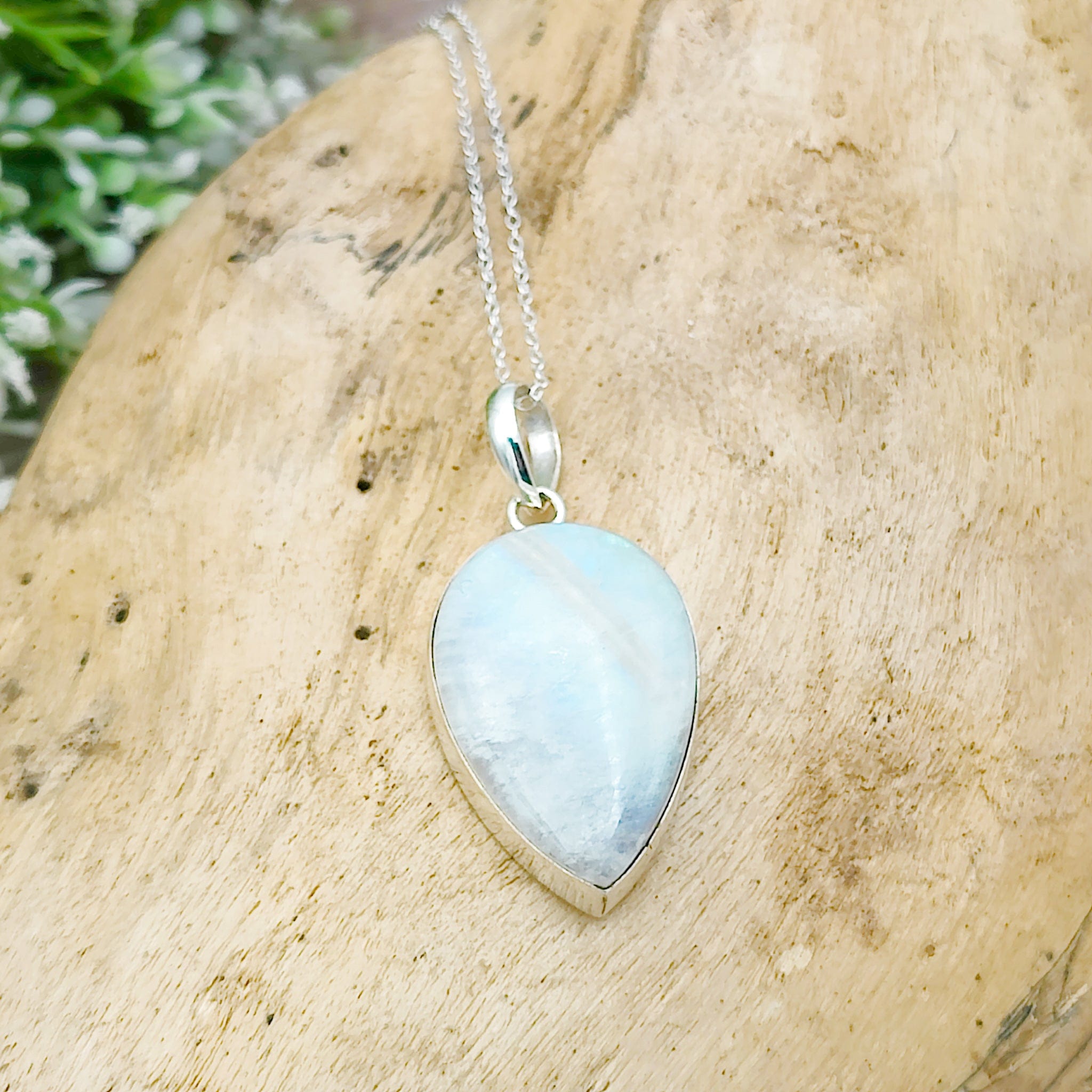 Hepburn and Hughes Rainbow Moonstone Pendant | 30mm Inverted Teardrop | Sterling silver