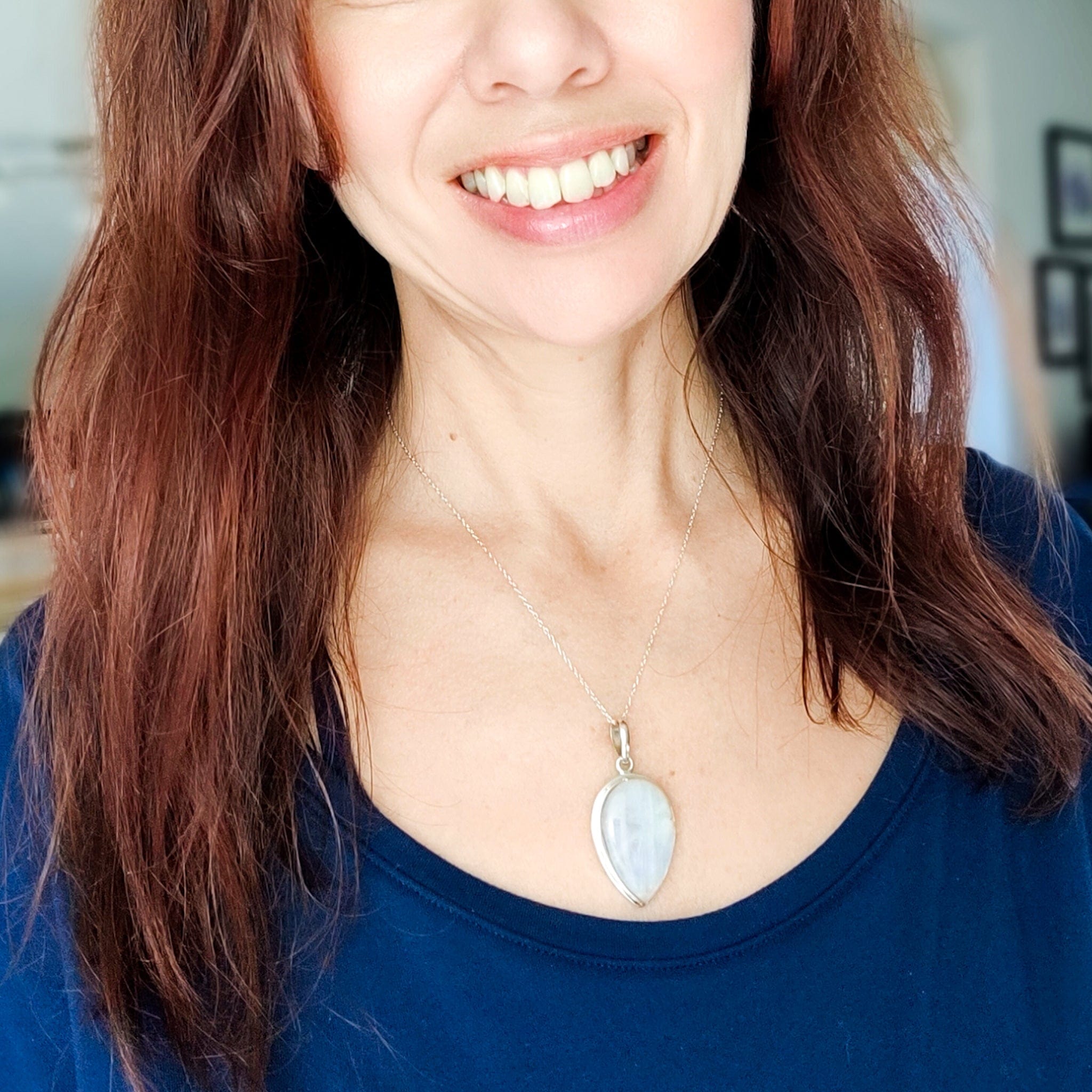 Hepburn and Hughes Rainbow Moonstone Pendant | 30mm Inverted Teardrop | Sterling silver