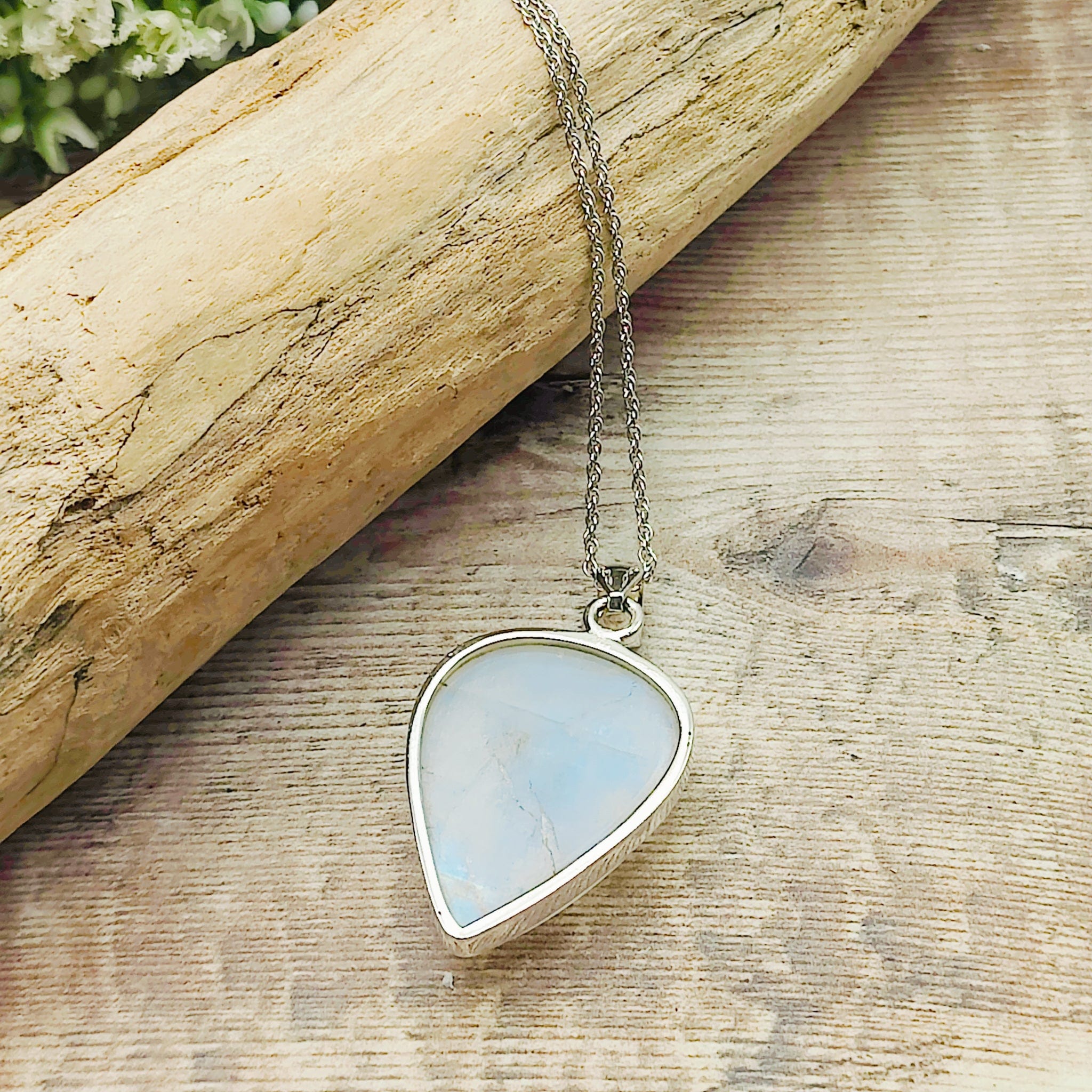 Hepburn and Hughes Rainbow Moonstone Pendant | 36mm Teardrop | June Birthstone | Sterling silver