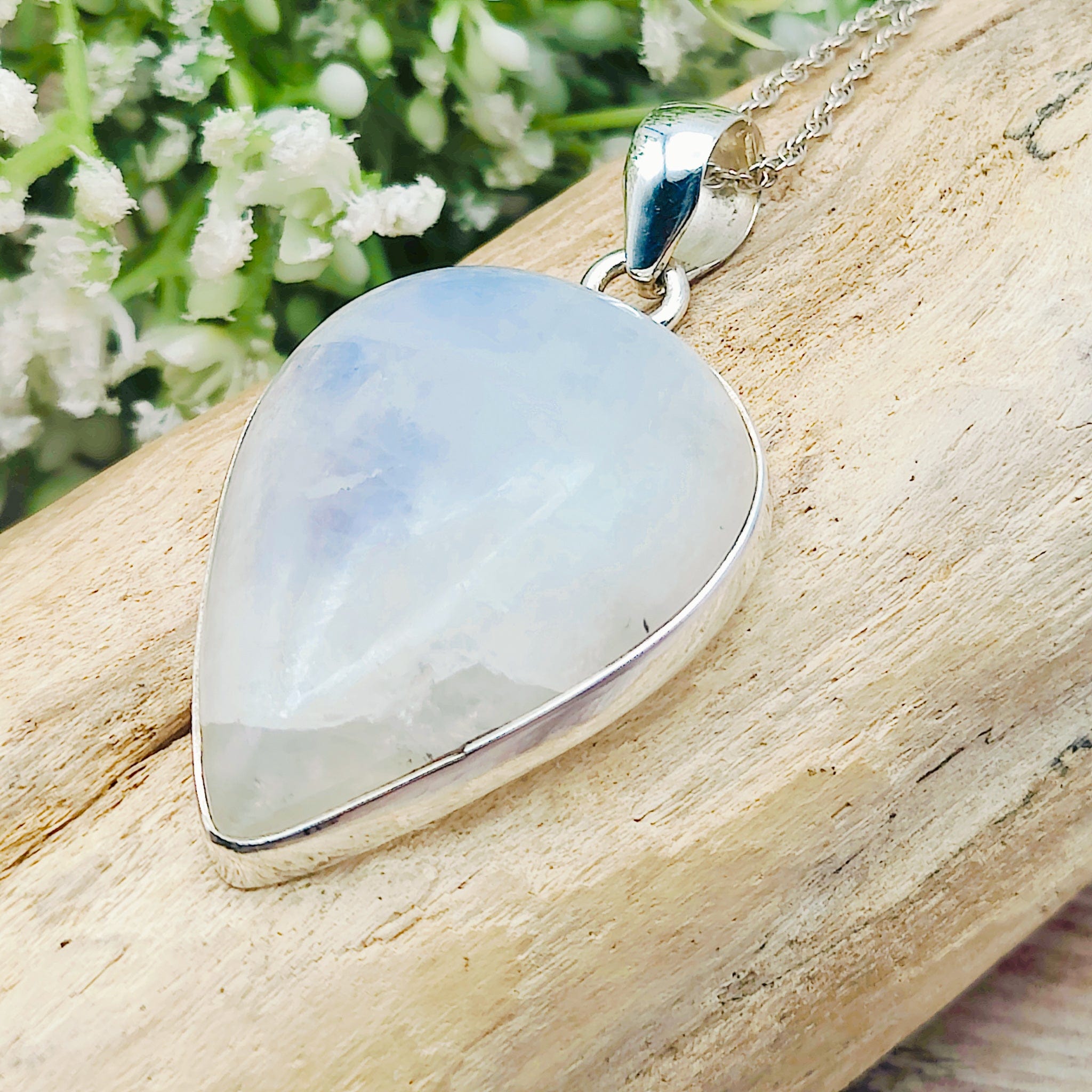 Hepburn and Hughes Rainbow Moonstone Pendant | 25mm Teardrop | June Birthstone | Sterling silver