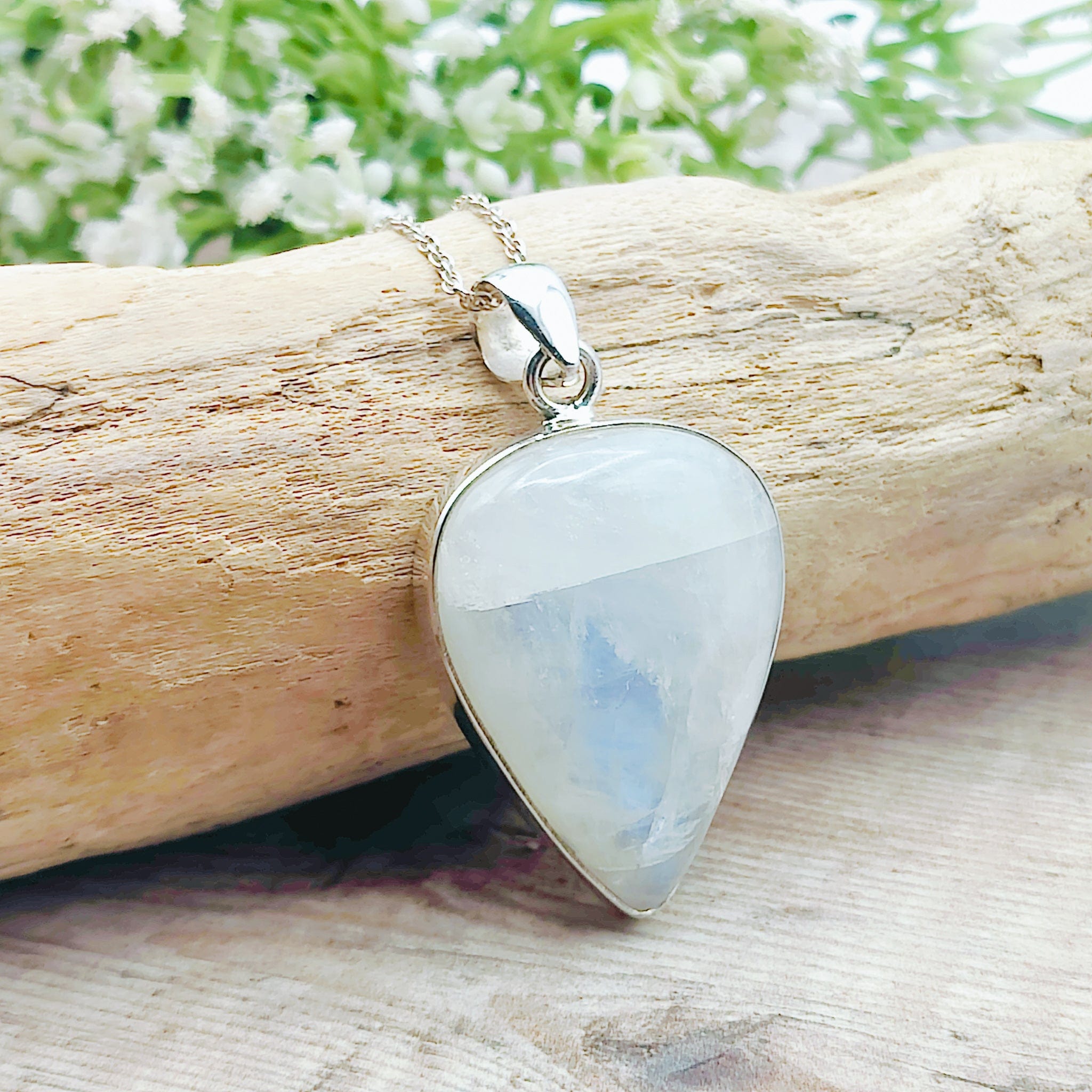 Hepburn and Hughes Rainbow Moonstone Pendant | 36mm Teardrop | June Birthstone | Sterling silver