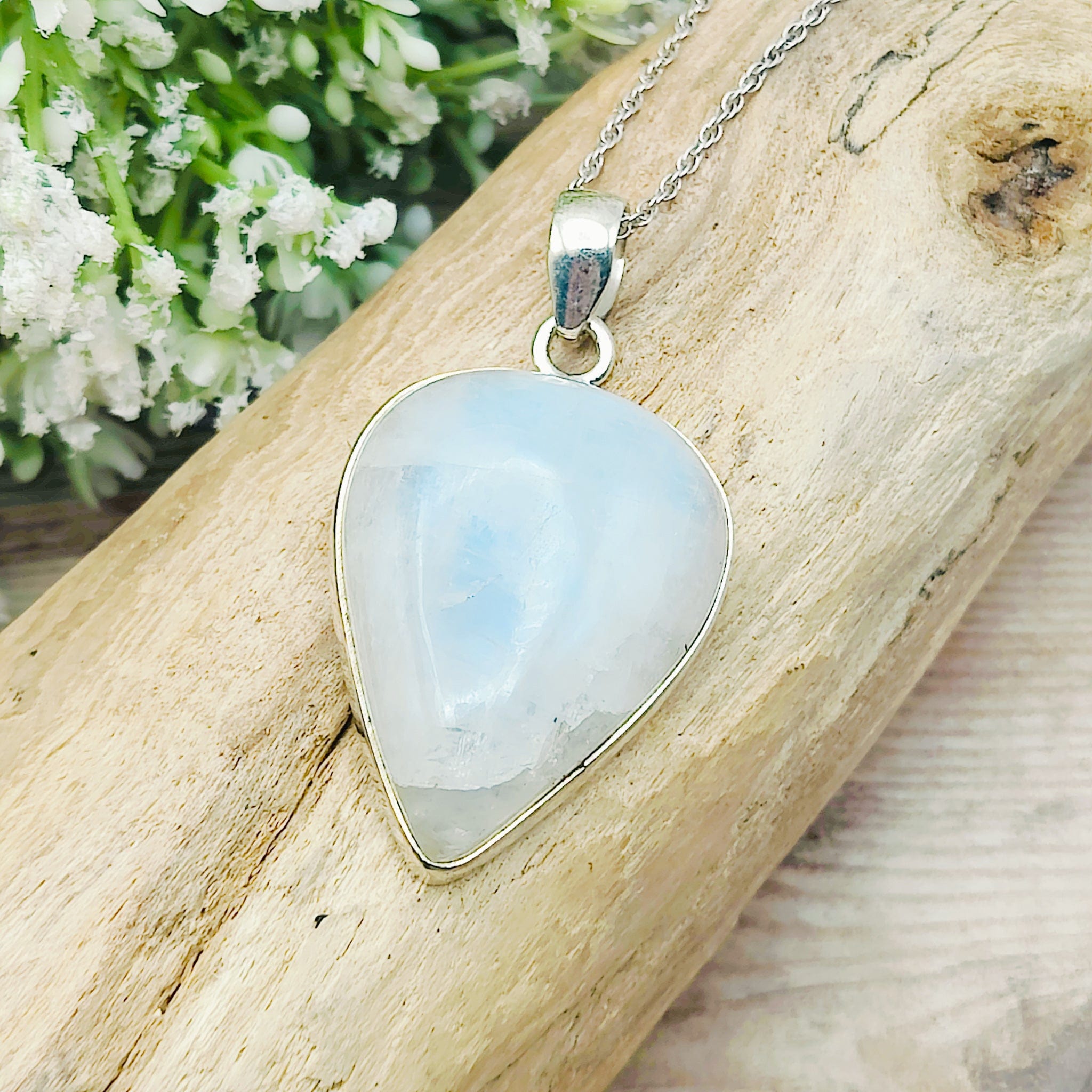 Hepburn and Hughes Rainbow Moonstone Pendant | 36mm Teardrop | June Birthstone | Sterling silver