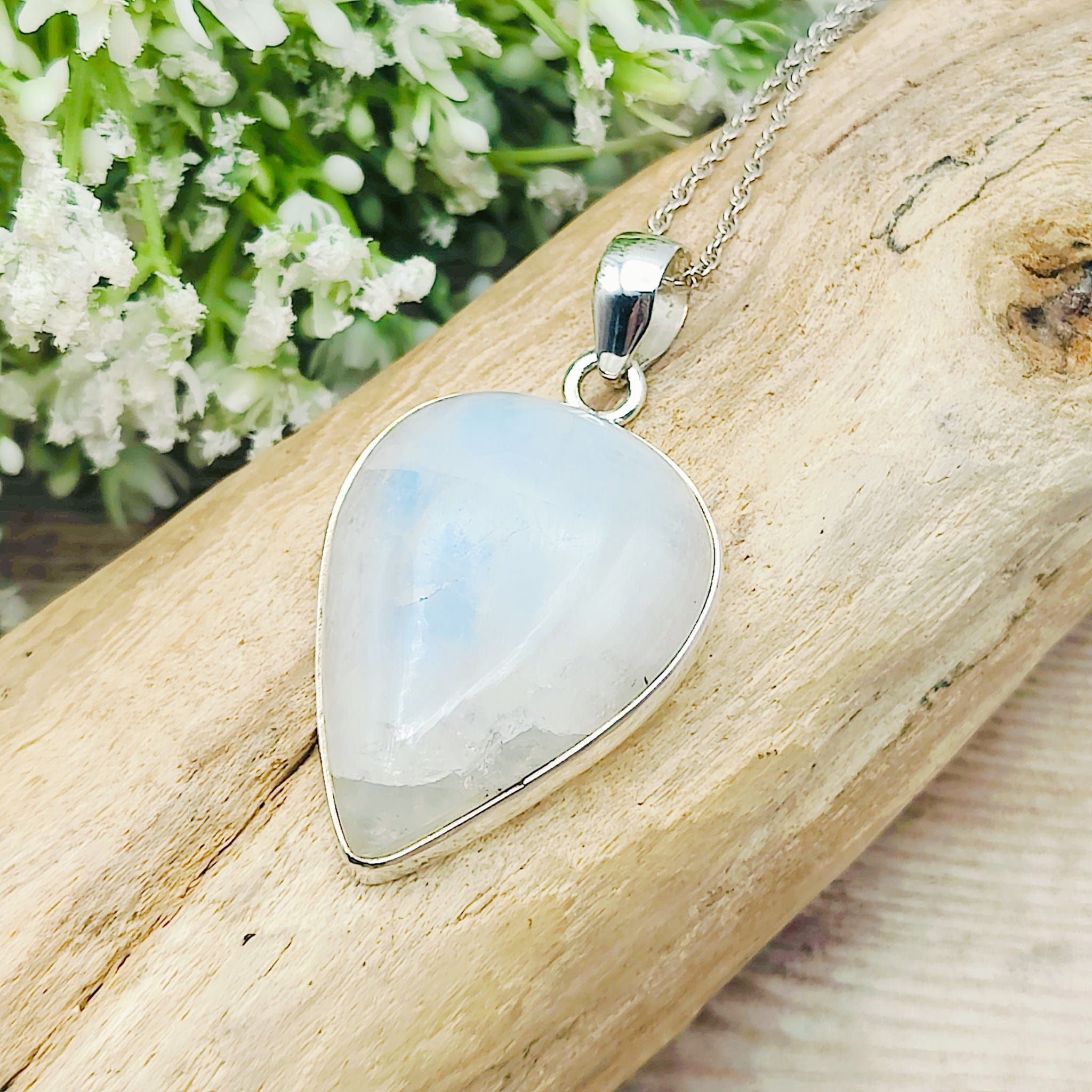 Hepburn and Hughes Rainbow Moonstone Pendant | 36mm Teardrop | June Birthstone | Sterling silver