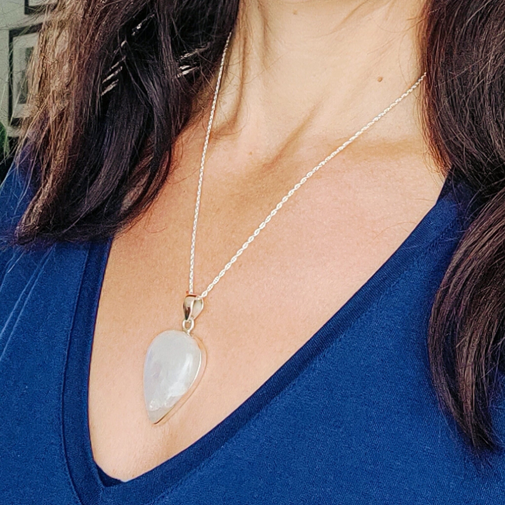 Hepburn and Hughes Rainbow Moonstone Pendant | 36mm Teardrop | June Birthstone | Sterling silver