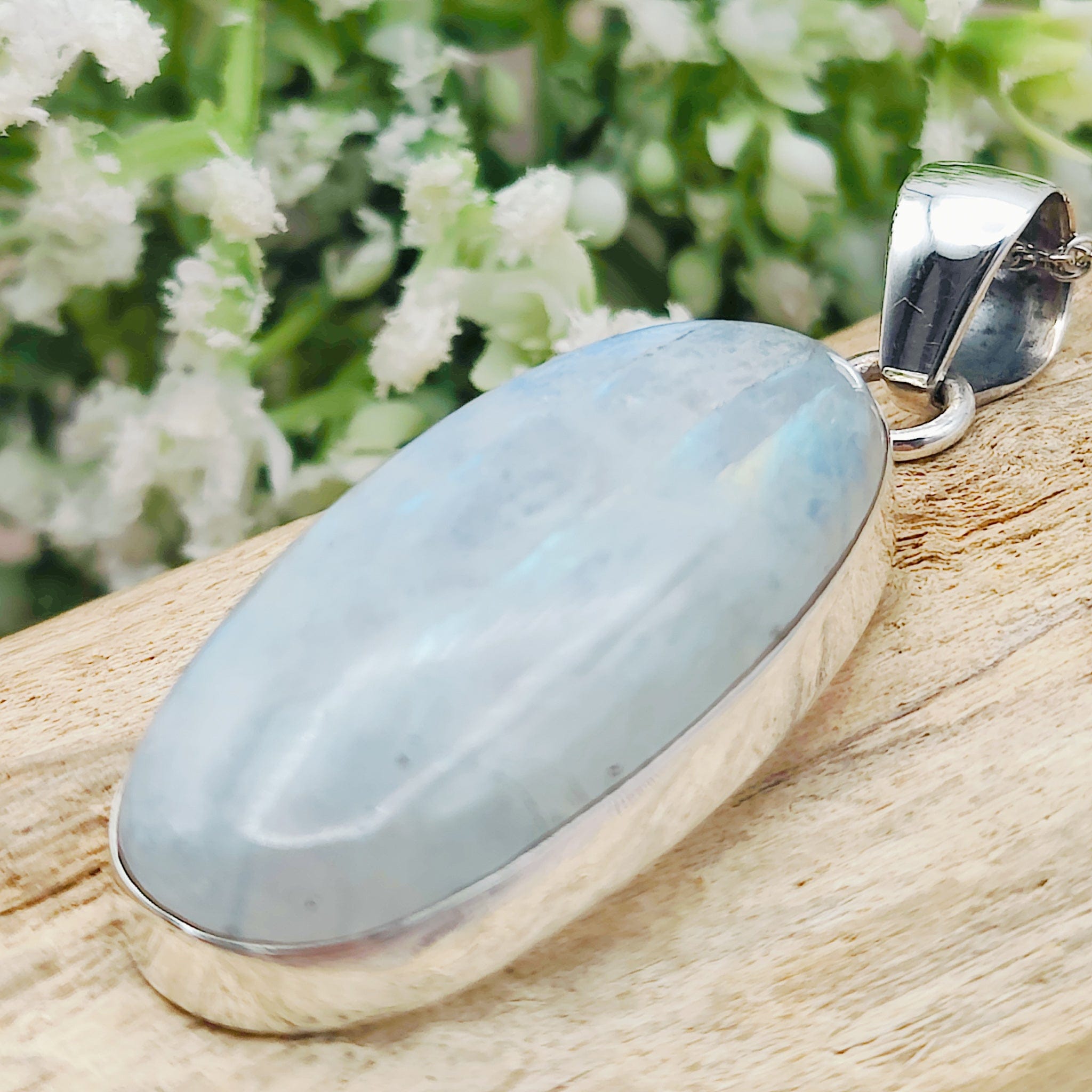 Hepburn and Hughes Rainbow Moonstone Pendant | Long Oval | June Birthstone | Sterling silver