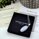 Hepburn and Hughes Rainbow Moonstone Pendant | Long Oval | June Birthstone | Sterling silver