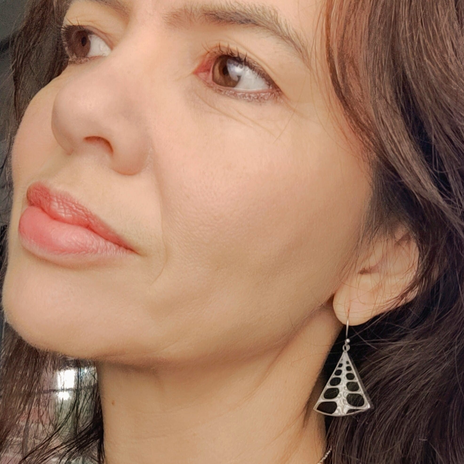 Hepburn and Hughes Seashell Earrings | Black triangle Troca | Sterling Silver