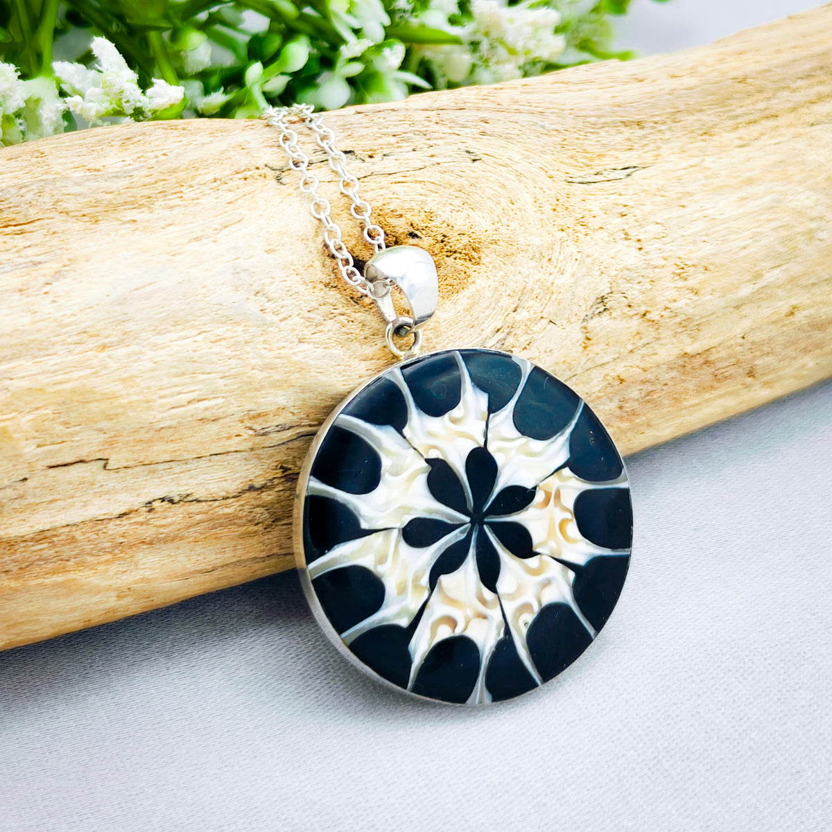 Hepburn and Hughes Seashell Pendant in Sterling Silver | Art Deco | 30mm Circle | Ocean Gift