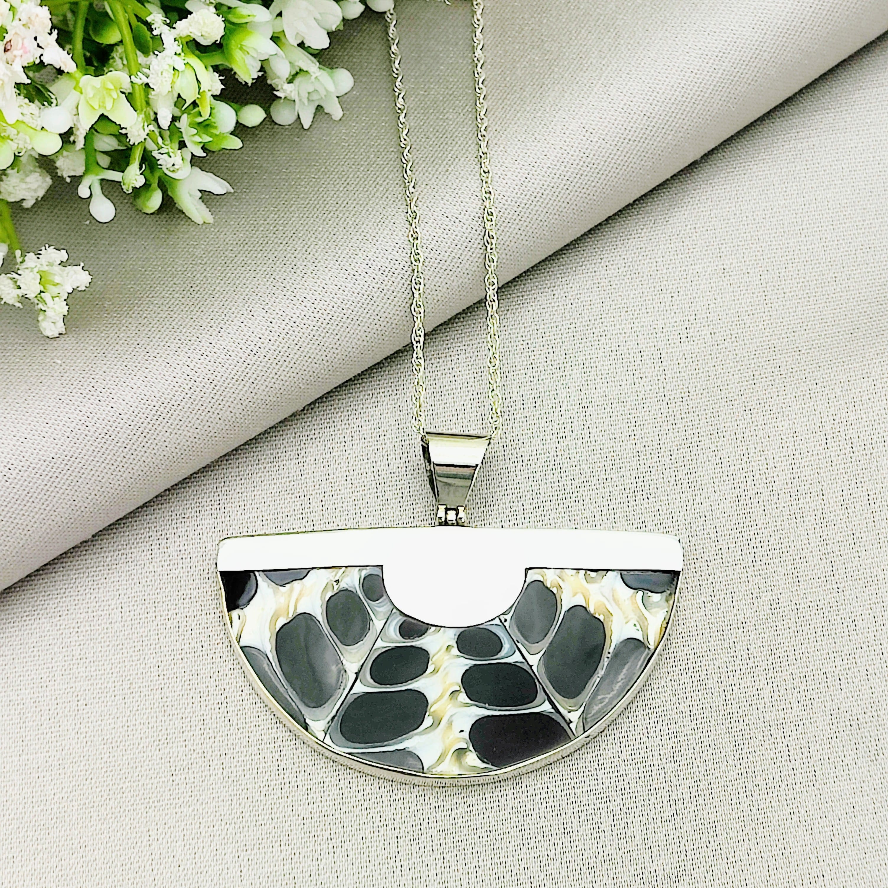 Hepburn and Hughes Seashell Pendant, large semi circular Troca in Sterling Silver