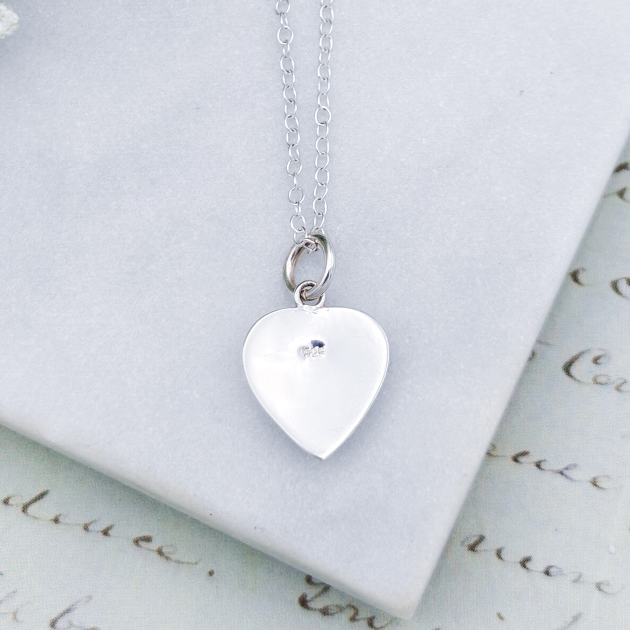 Hepburn and Hughes Shiva Eye Pendant | Small Heart | Mother or Pearl Reverse | Sterling Silver