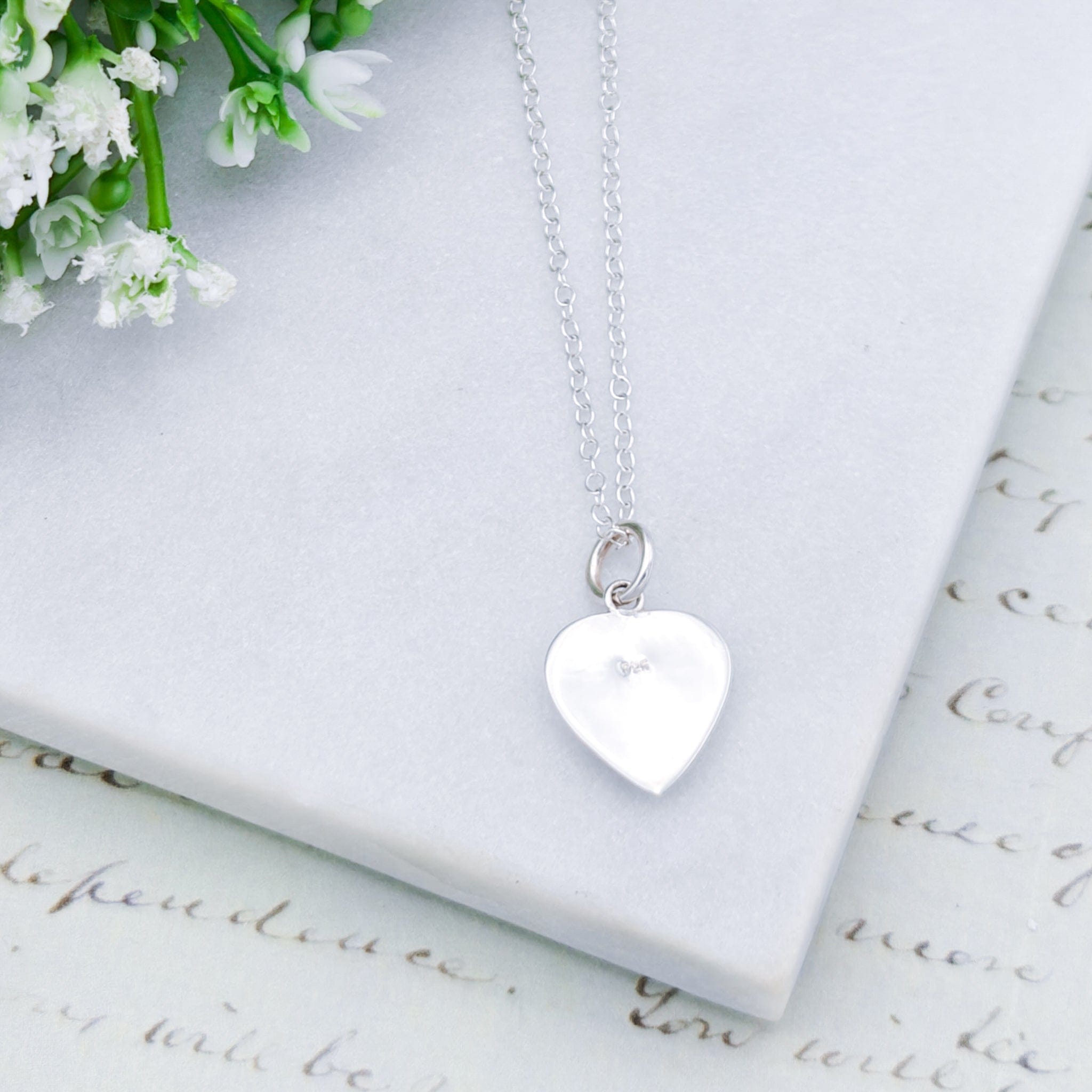 Hepburn and Hughes Shiva Eye Pendant | Small Heart | Mother or Pearl Reverse | Sterling Silver