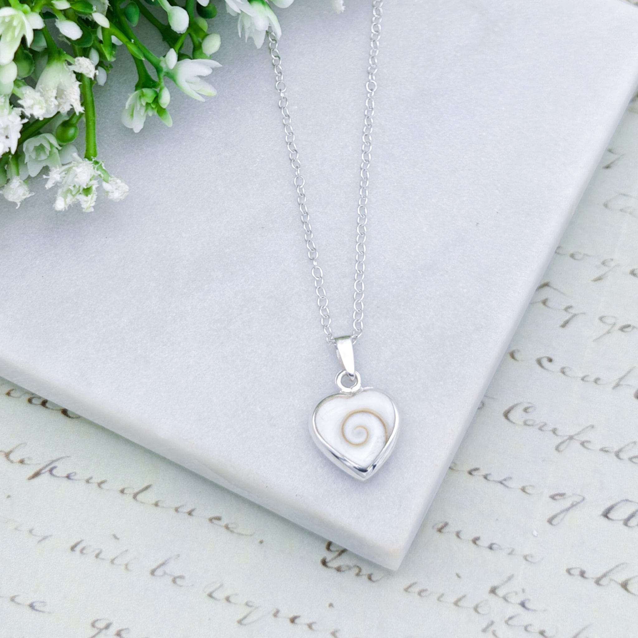 Hepburn and Hughes Shiva Eye Pendant | Small Heart | Mother or Pearl Reverse | Sterling Silver