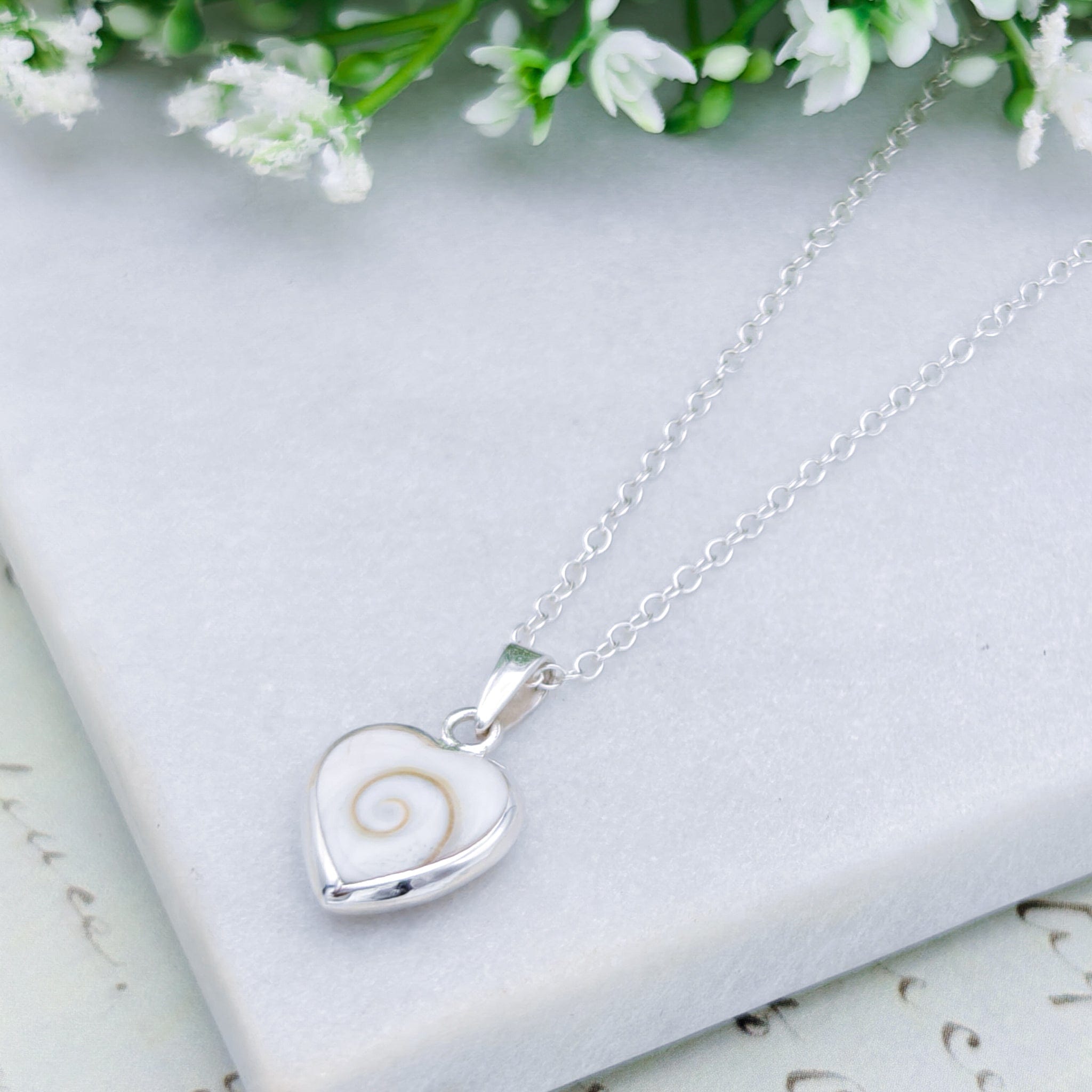 Hepburn and Hughes Shiva Eye Pendant | Small Heart | Mother or Pearl Reverse | Sterling Silver